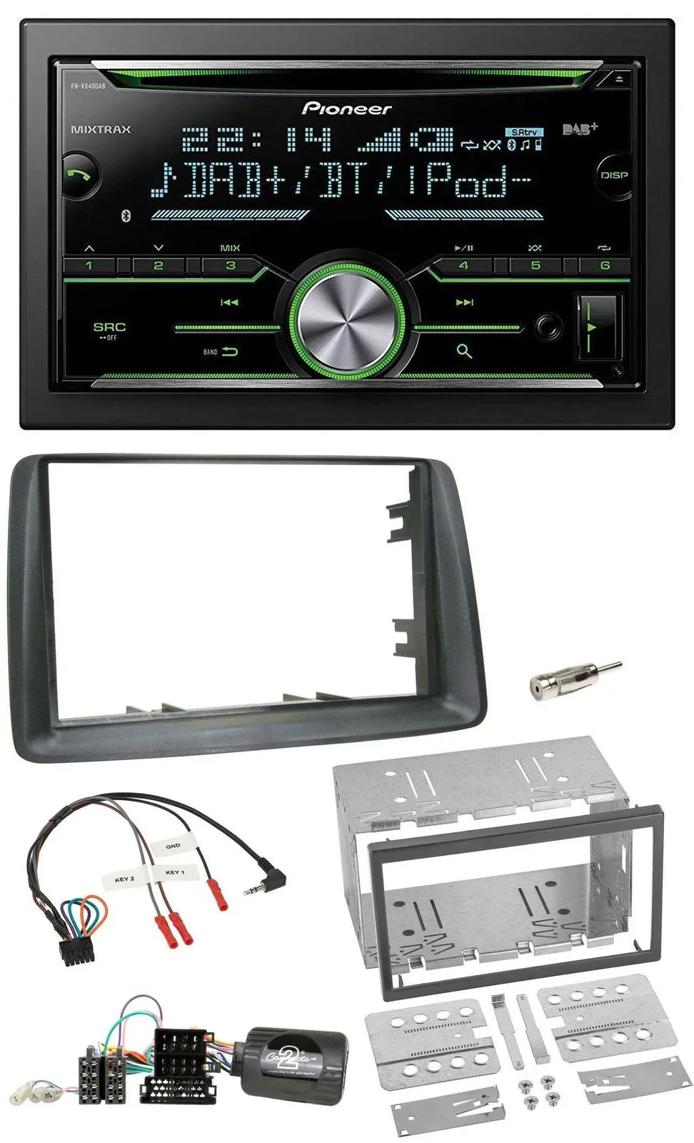 Автомагнитола Pioneer 2DIN, CD, DAB, Bluetooth, USB для Fiat Panda 2007–2012