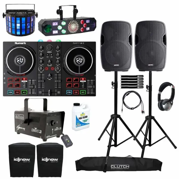 Numark Party Mix II DJ Controller w 12" Speakers & Lighting Effects Gig Pack