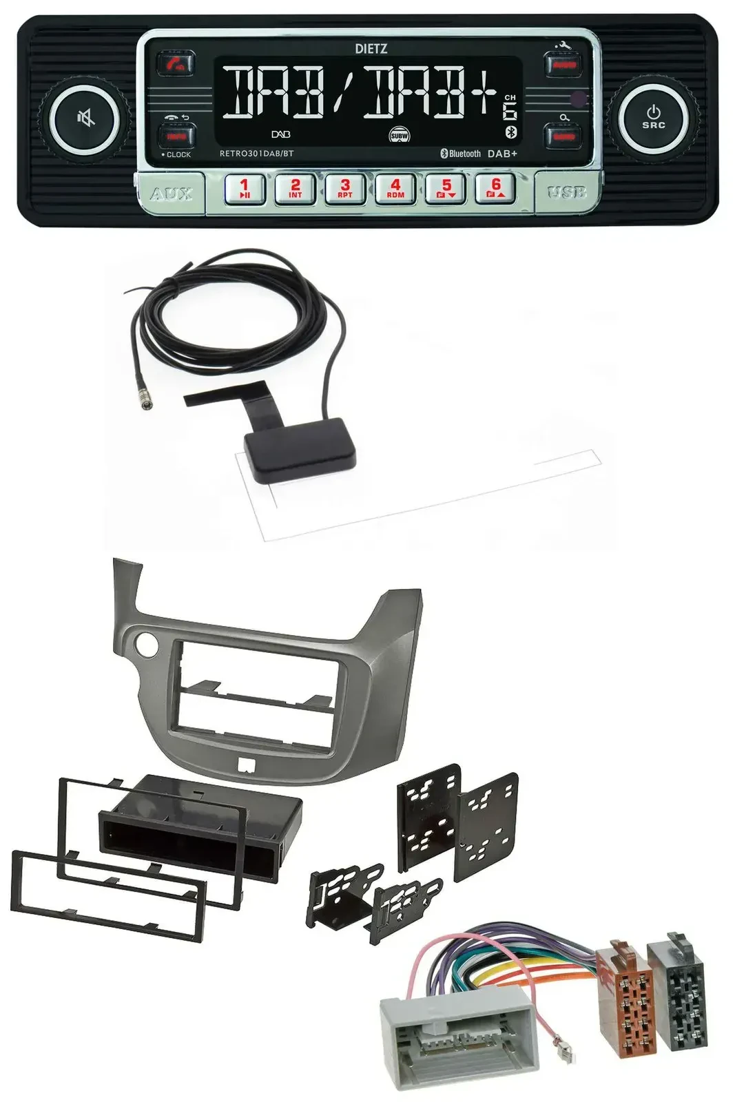Dietz DAB Bluetooth USB MP3 Autoradio für Honda Jazz (ab 2009) - silber