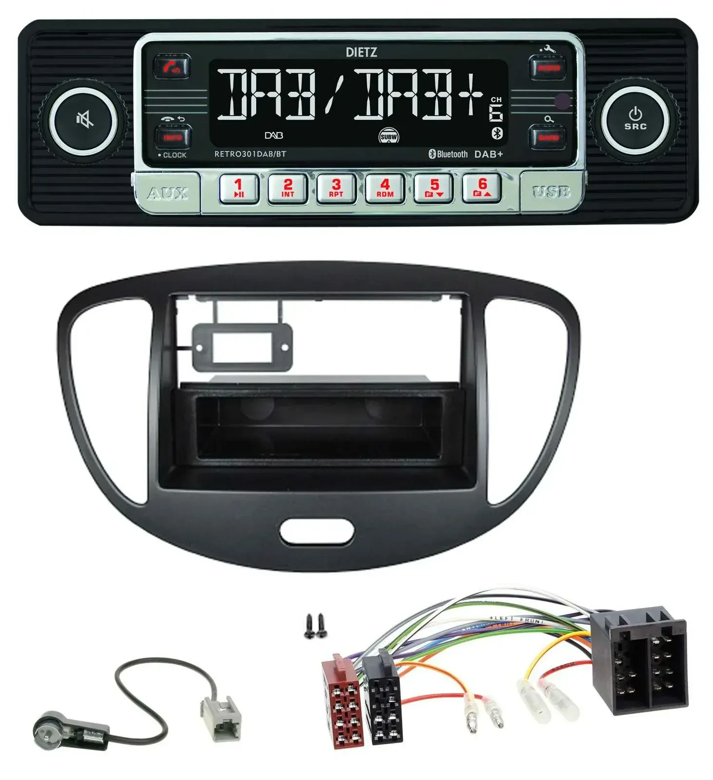Dietz USB DAB MP3 Bluetooth Autoradio für Hyundai i10 (2008-2013) schwarz
