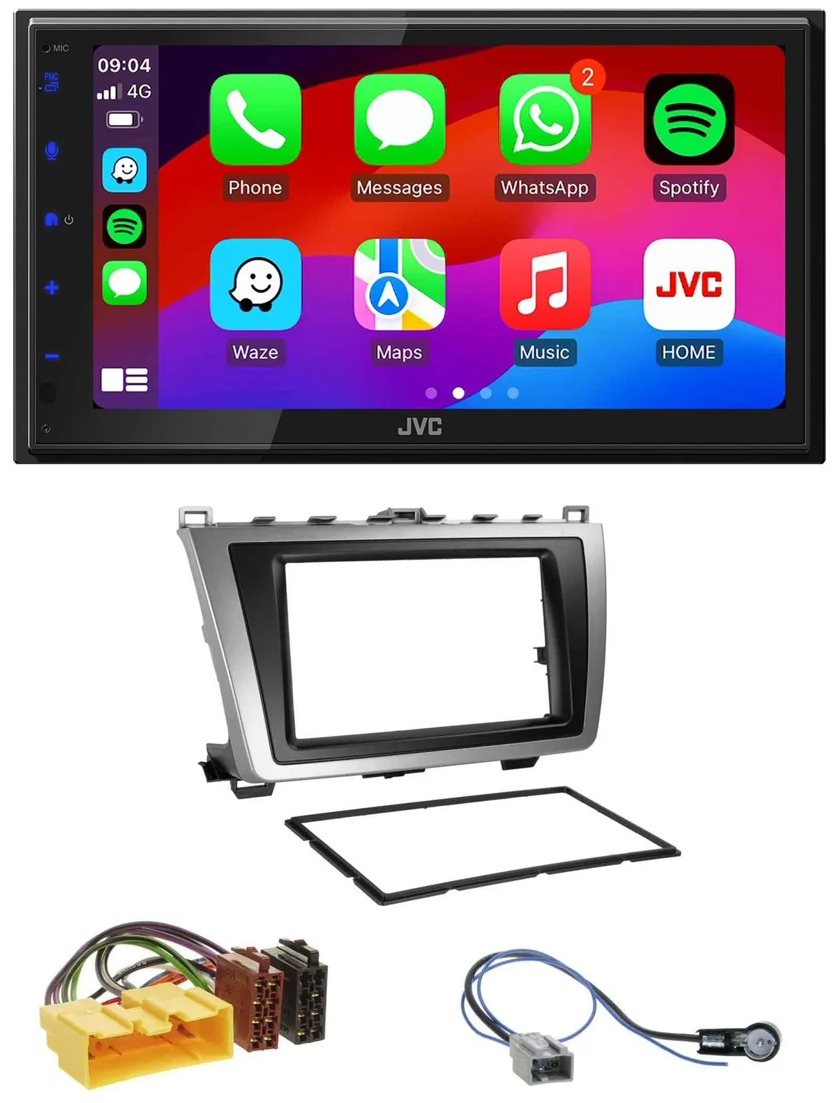 Автомагнитола JVC 2DIN, DAB, Bluetooth, USB, MP3, для Mazda 6 (2008–2012), черно-серебристая