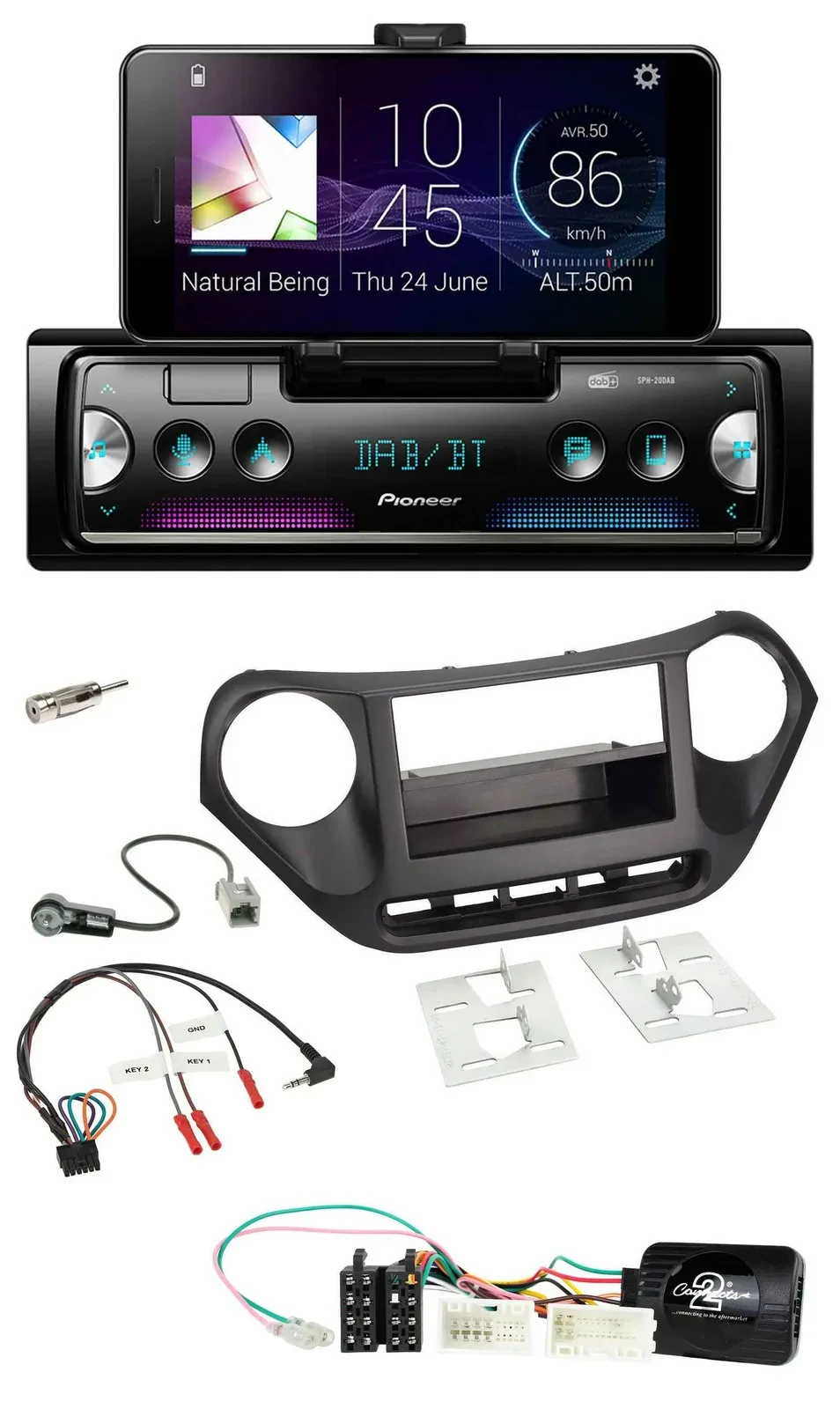 Pioneer USB Lenkrad Bluetooth DAB Autoradio für Hyundai i10 ab 2014 schwarz