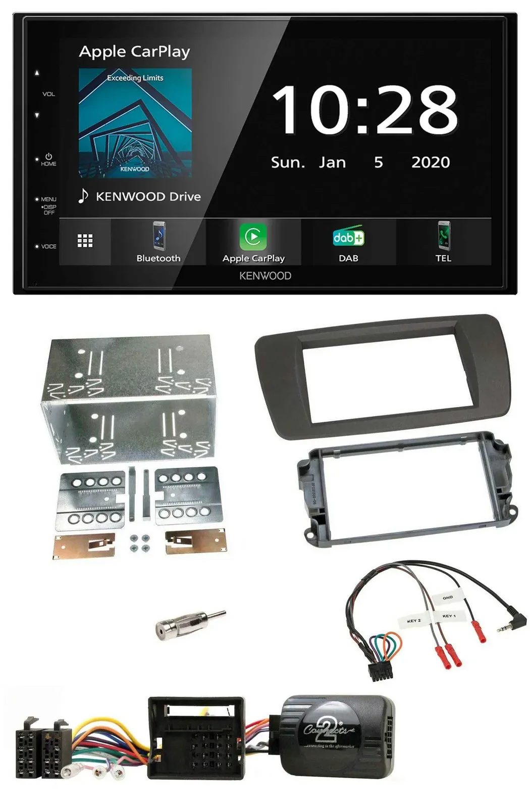 Автомагнитола Kenwood 2-DIN, Bluetooth, DAB, USB, для Seat Ibiza (с 2008), серый