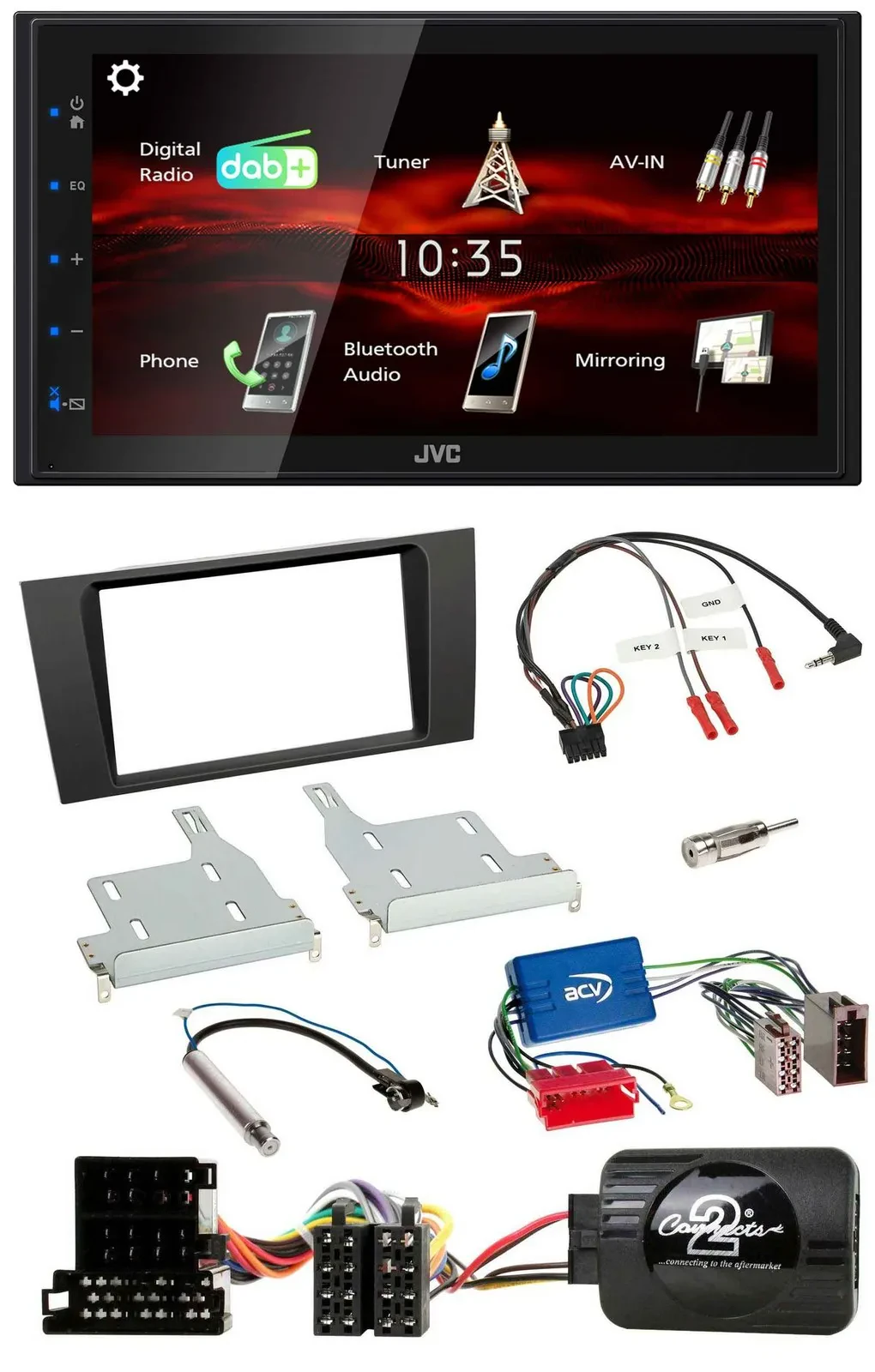 JVC USB Bluetooth Lenkrad DAB 2DIN Autoradio für Audi A4 99-01 Aktivsystem