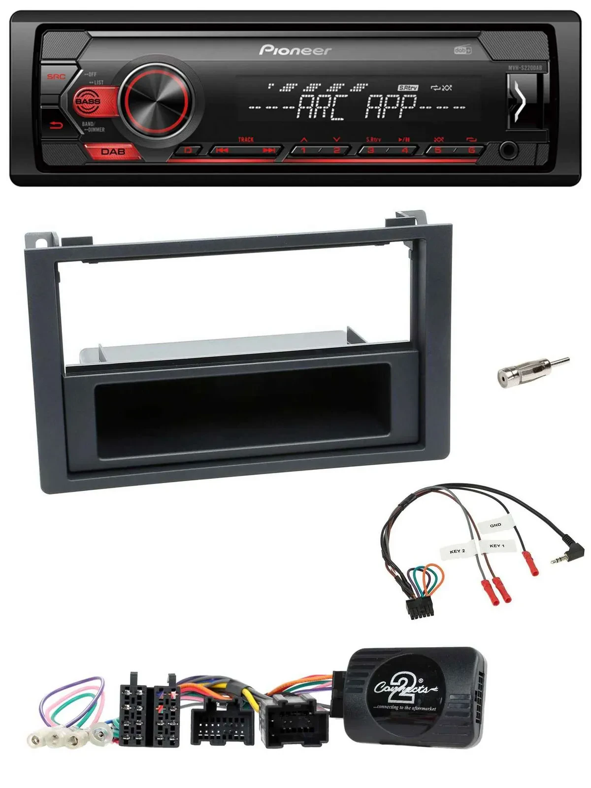 Автомагнитола для Saab 9-3 (с 2008) Pioneer 1DIN, DAB, USB, MP3, поддержка управления на руле