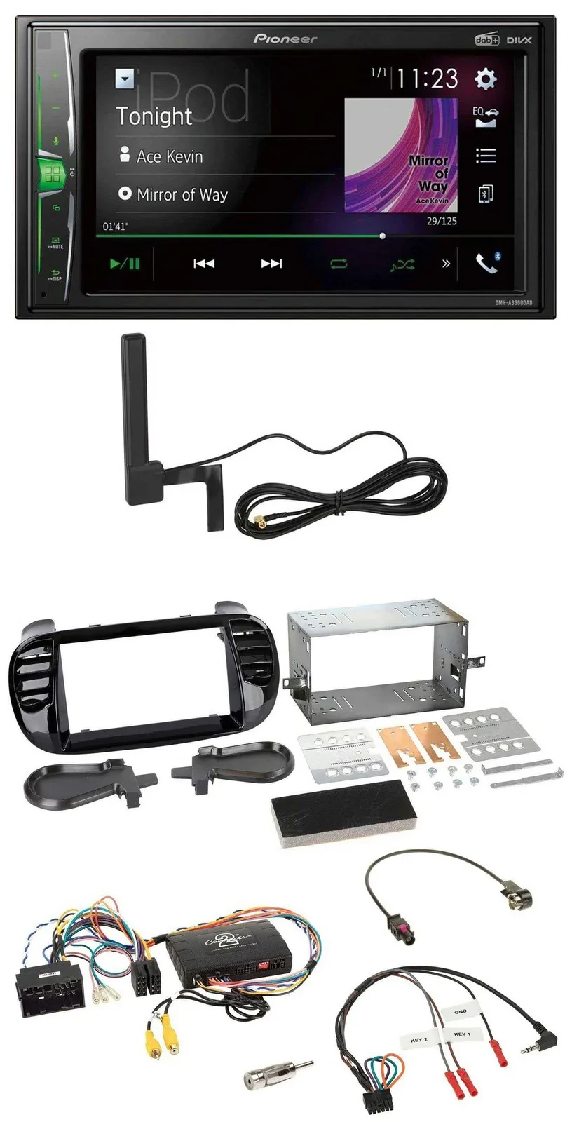 Автомагнитола Pioneer 2DIN, DAB, Bluetooth, MP3, для Fiat 500 (2014–2015), черный