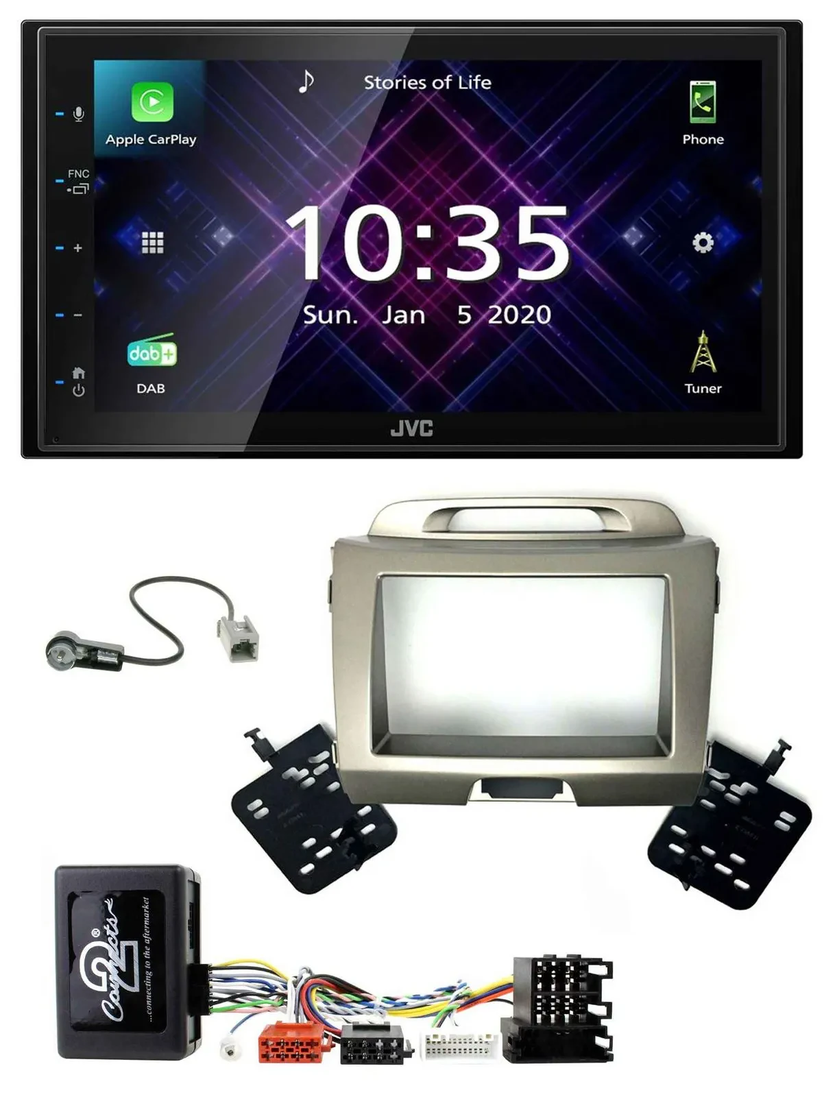 Автомагнитола для Kia Sportage 3 (2010–2015) JVC 2-DIN DAB, Bluetooth, USB серебристый
