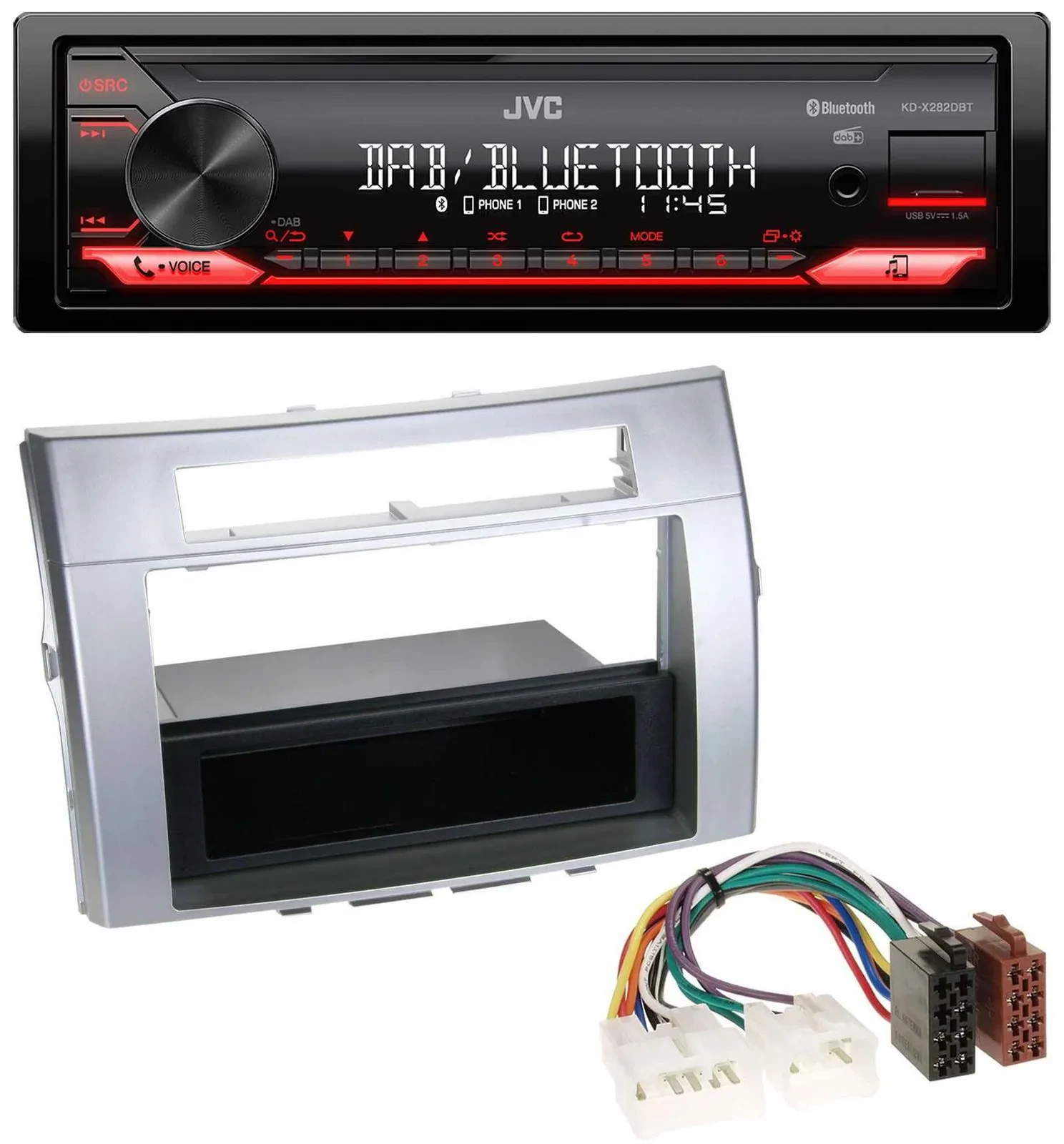 JVC Bluetooth USB DAB MP3 Autoradio für Toyota Corolla Verso 2004-2009 silber