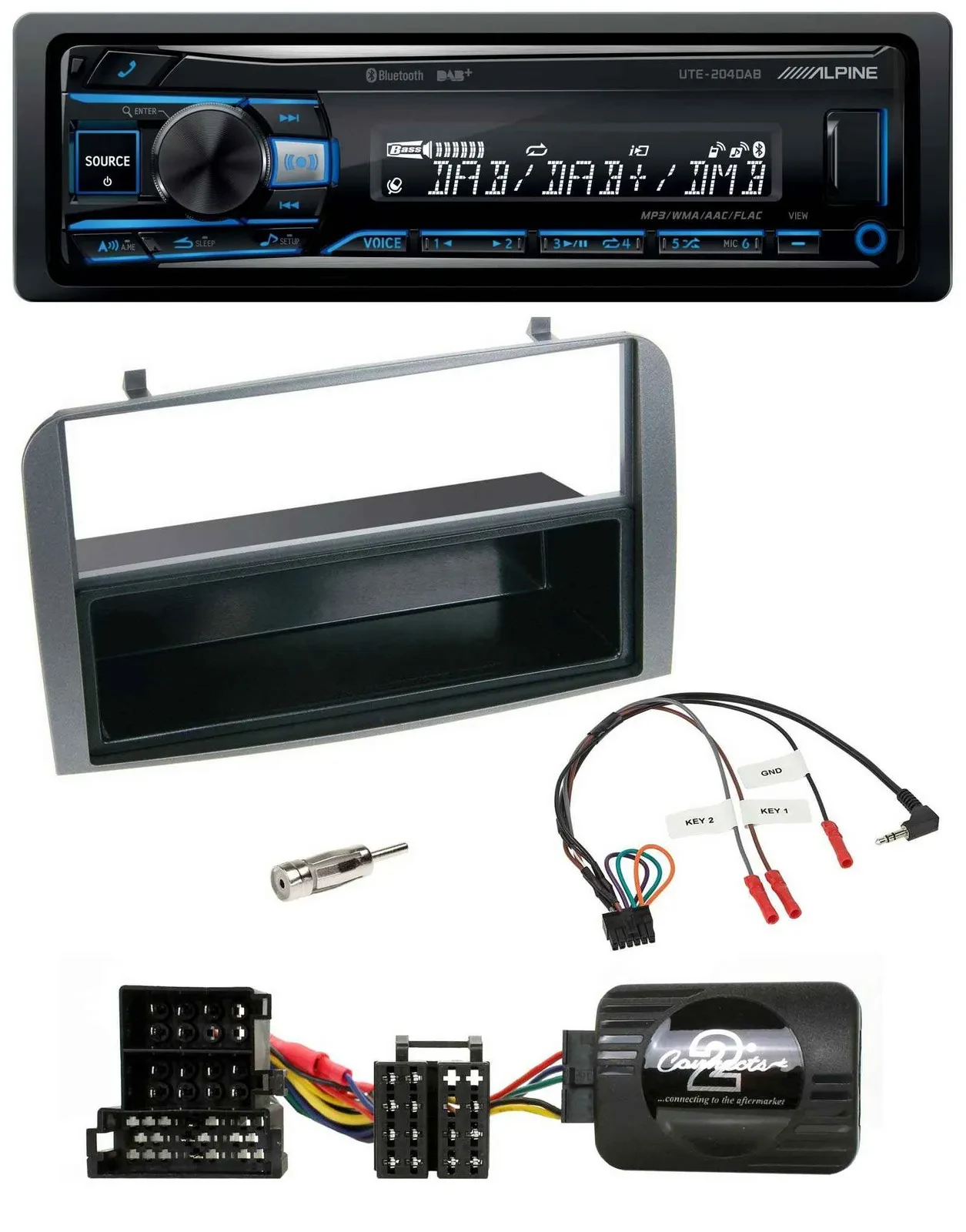 Alpine USB Bluetooth DAB Lenkrad Autoradio für Alfa 147 GT anthrazit Ablage