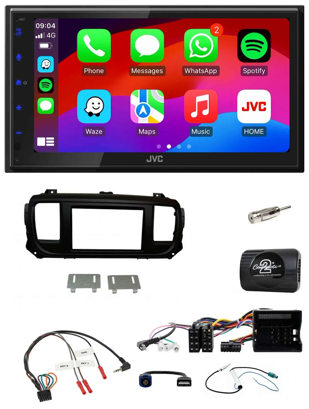 JVC Bluetooth 2DIN Lenkrad DAB USB Autoradio für Citroen Jumpy Erstausst. DIN Sp
