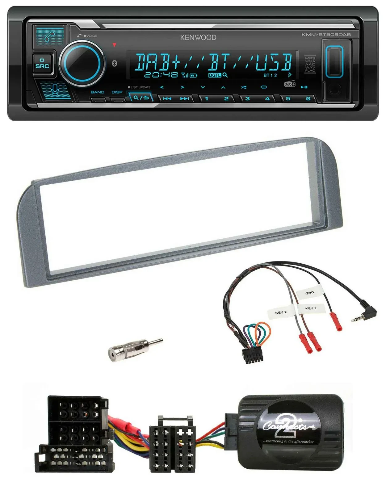 Kenwood Bluetooth Lenkrad DAB USB Autoradio für Alfa 147 GT anthrazit