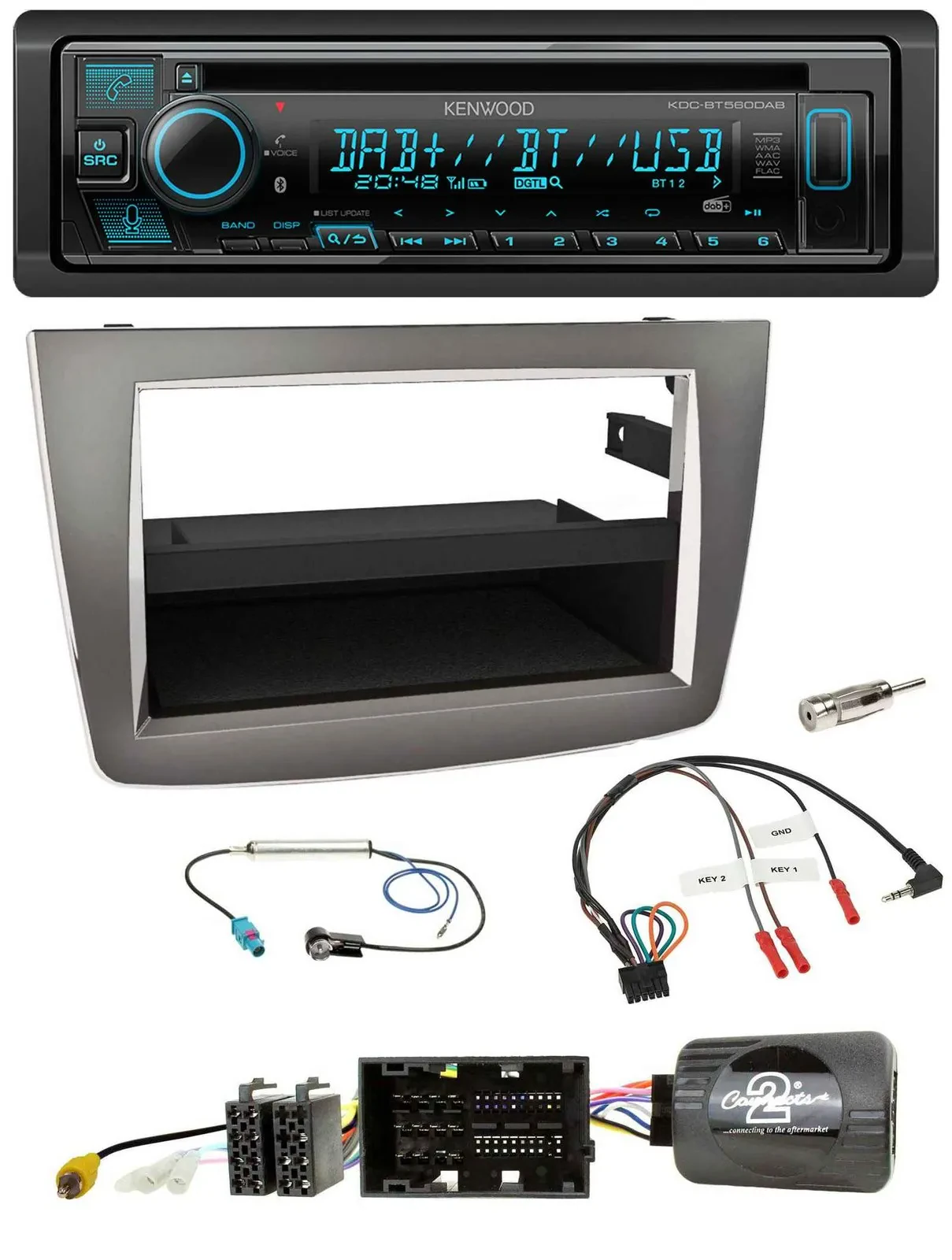 Автомагнитола Kenwood Bluetooth, DAB, CD, USB для Alfa Romeo Mito 2014–2018, серебристая