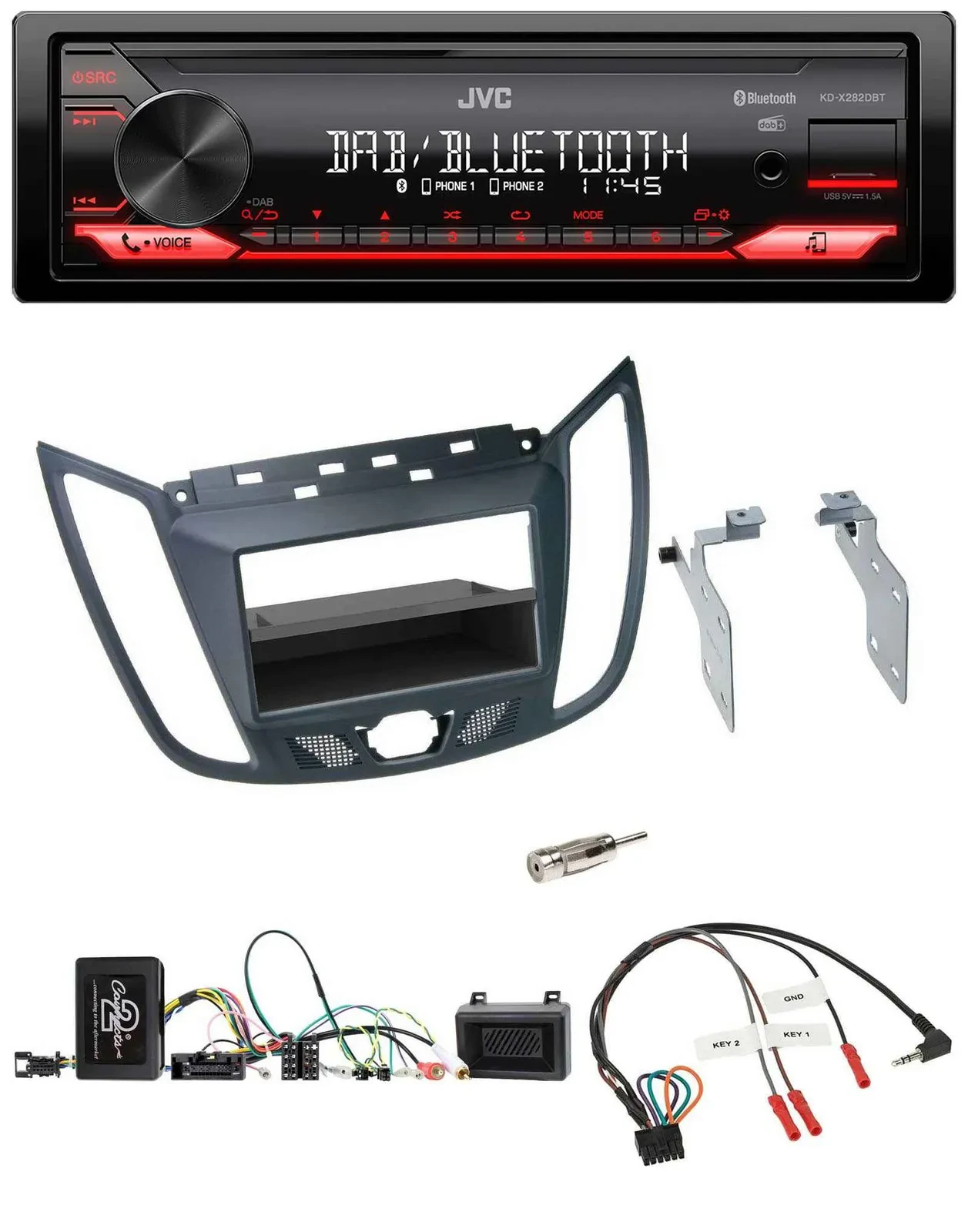 JVC Bluetooth USB DAB Lenkrad Autoradio für Ford C-Max Kuga dunkelgrau