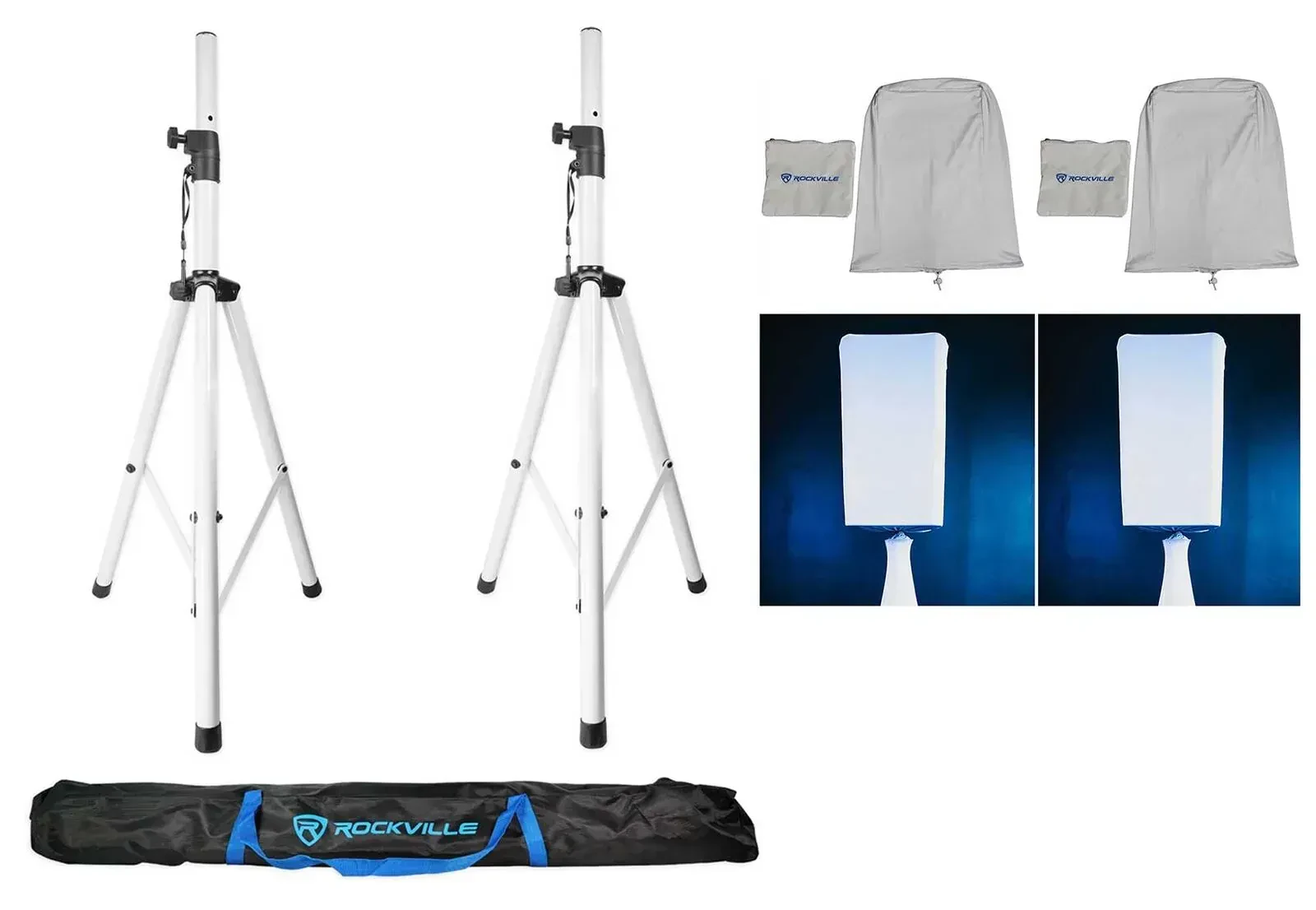 Стойка для акустических систем для PA/DJ Rockville RVSS2 + RSC88W 8" белый (набор, 2 шт.) с чехлами для колонок