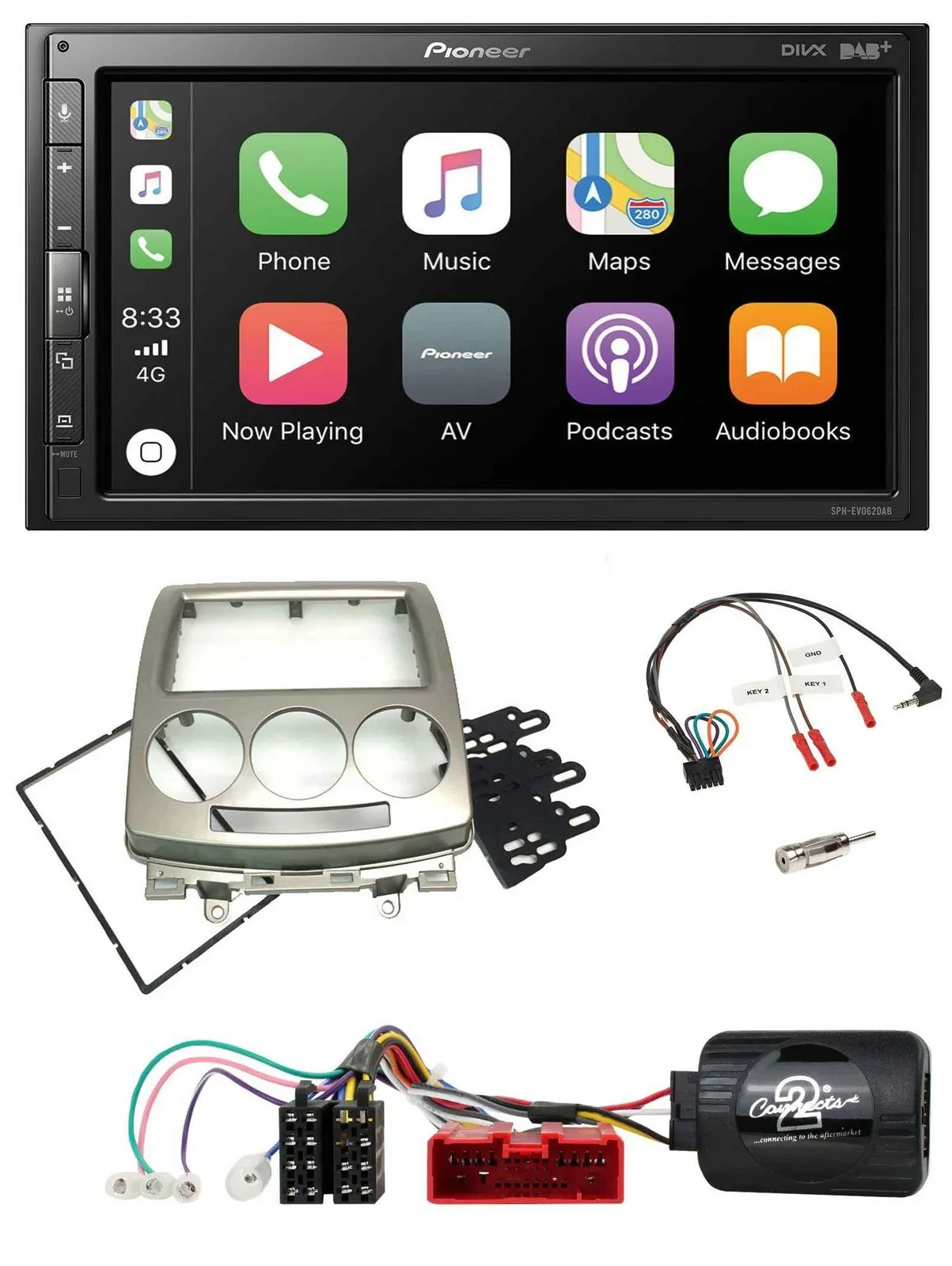 Автомагнитола Pioneer 2-DIN, DAB, Bluetooth, USB, с поддержкой кнопок на руле, для Mazda 5 CR (2005–2010), серебристая