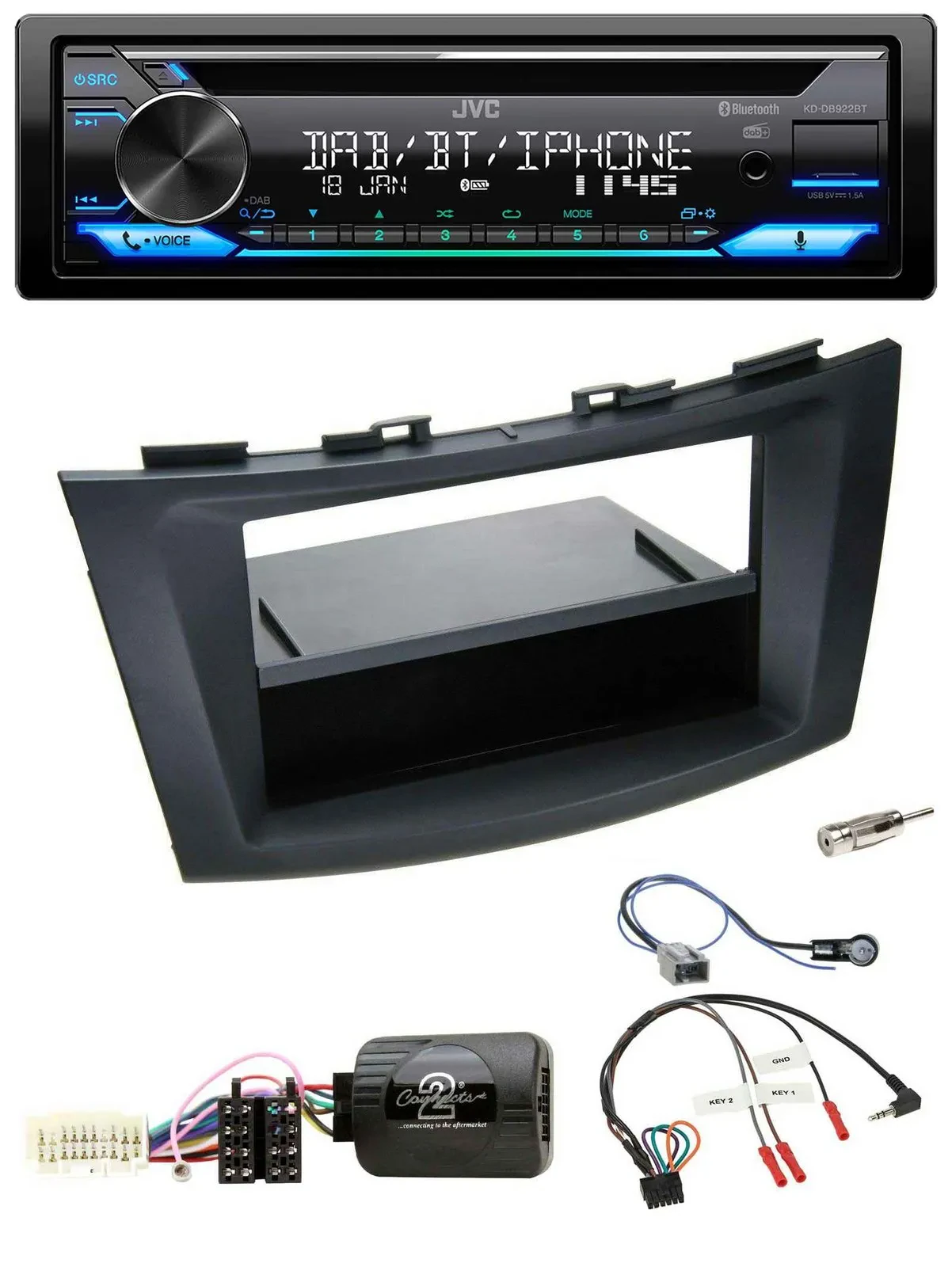 Автомагнитола JVC Bluetooth USB DAB CD для Suzuki Swift Sport (с 2011) черная