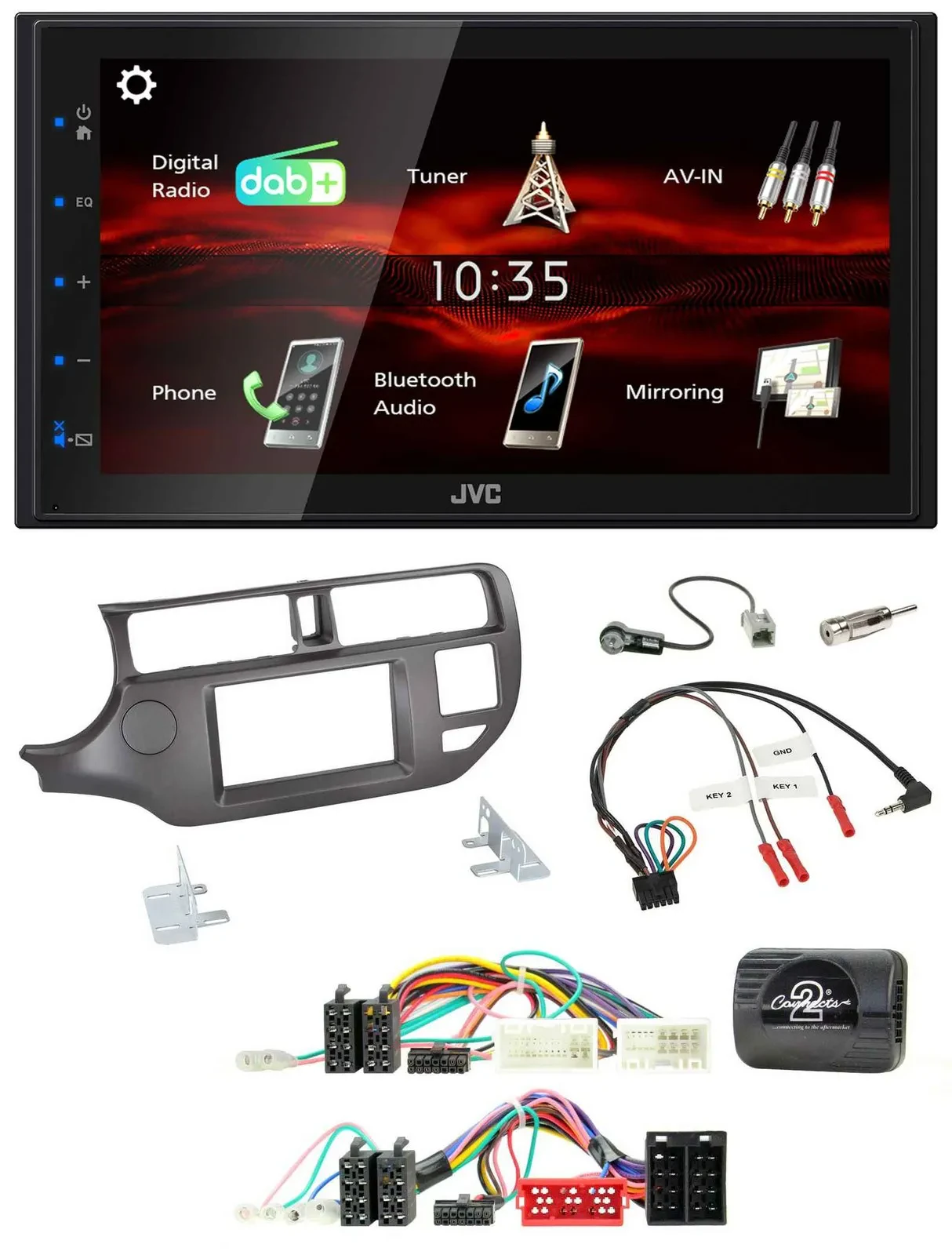 JVC USB Bluetooth Lenkrad DAB 2DIN Autoradio für Kia Rio 11-15 UB anthrazit