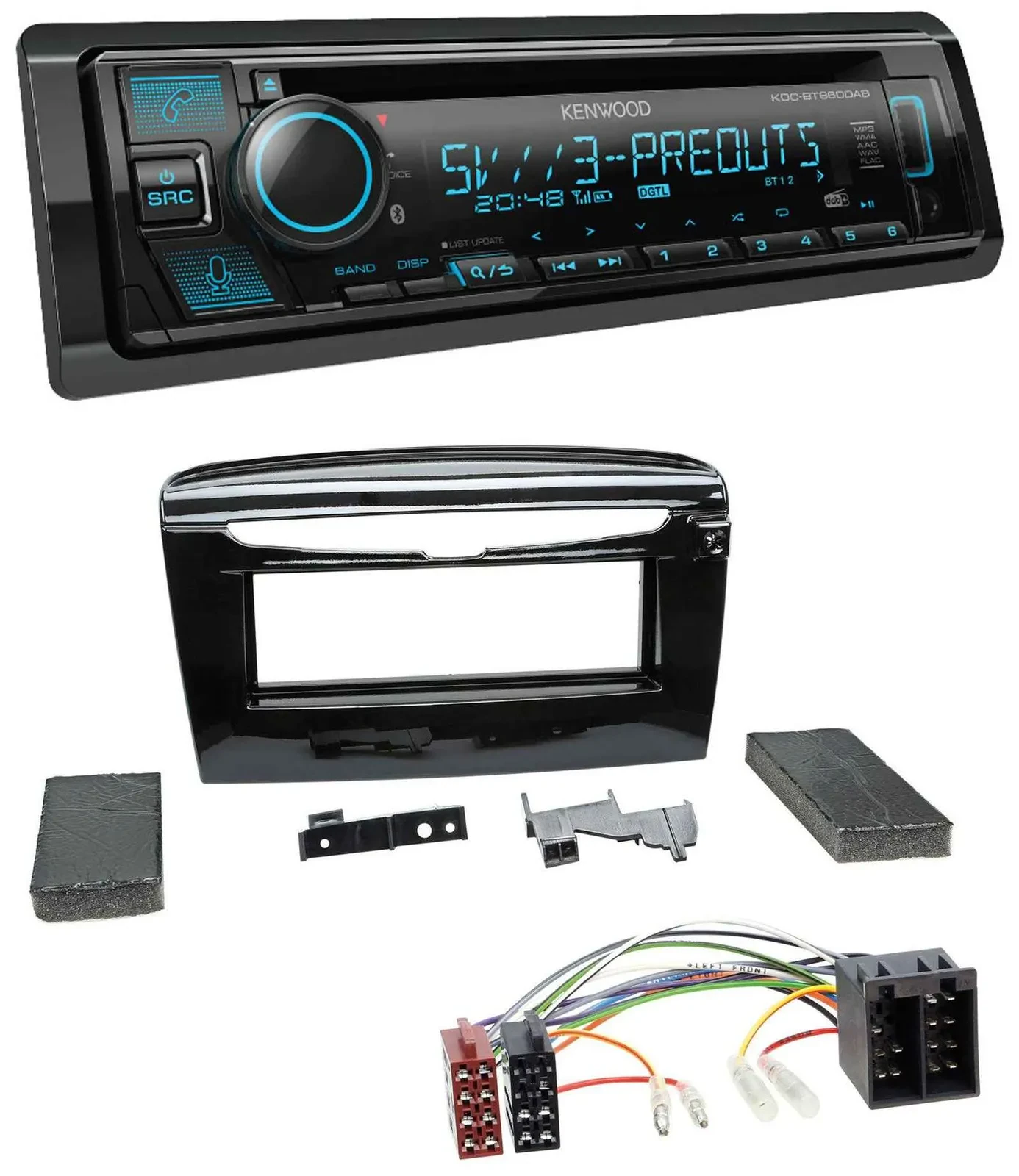 Автомагнитола Kenwood Bluetooth USB CD MP3 DAB для Lancia Y (с 2012), черный глянцевый