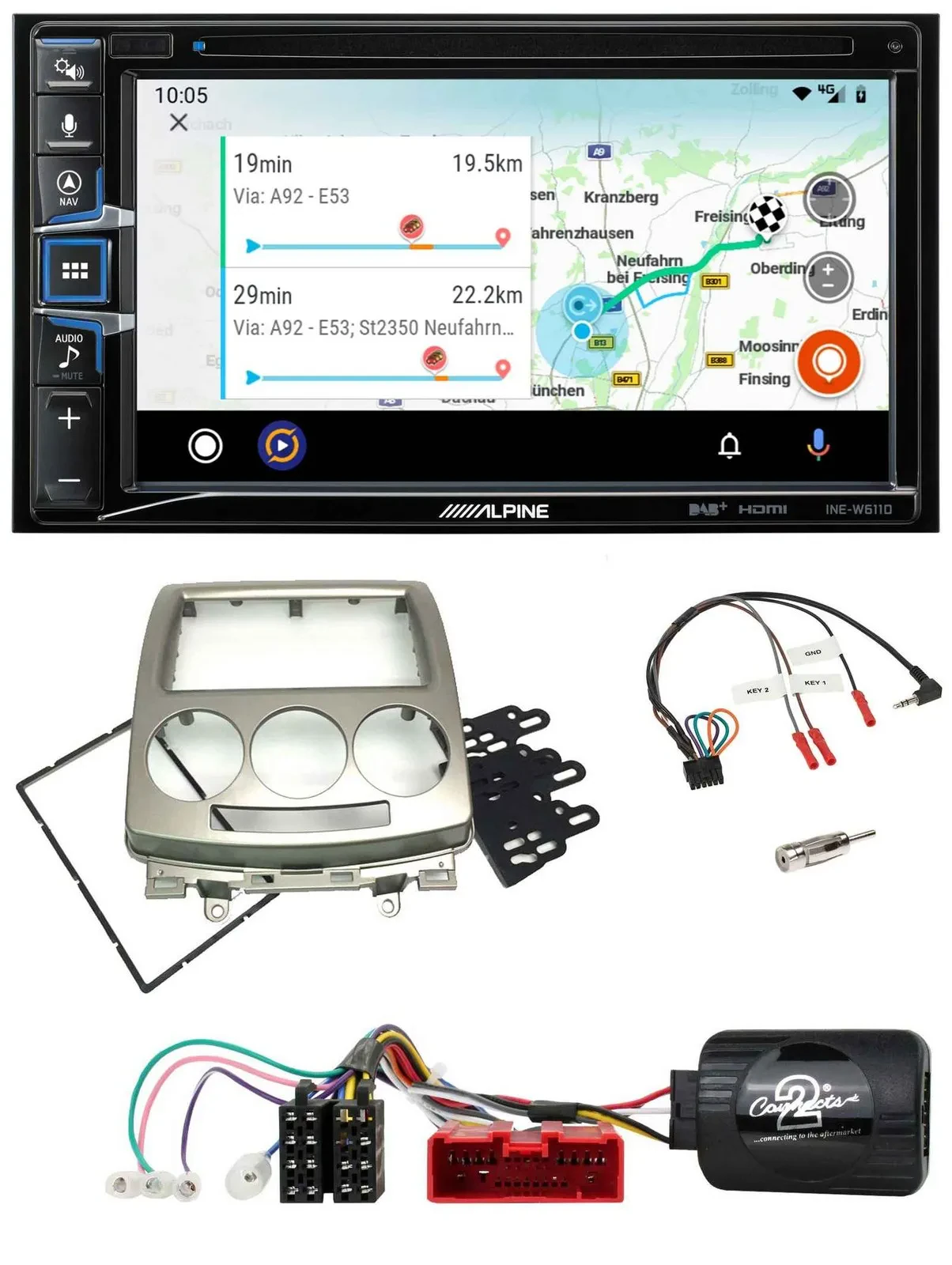 Автомагнитола Alpine 2DIN Bluetooth DAB USB навигация для Mazda 5 (CR, 2005–2010), поддержка кнопок на руле, TMC