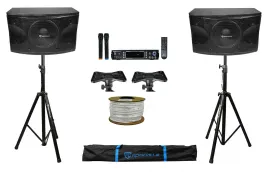 DJ Package w/ (2) 12" 1600 Watt Speakers+Bluetooth Amplifier+Stands+Cables+Bag