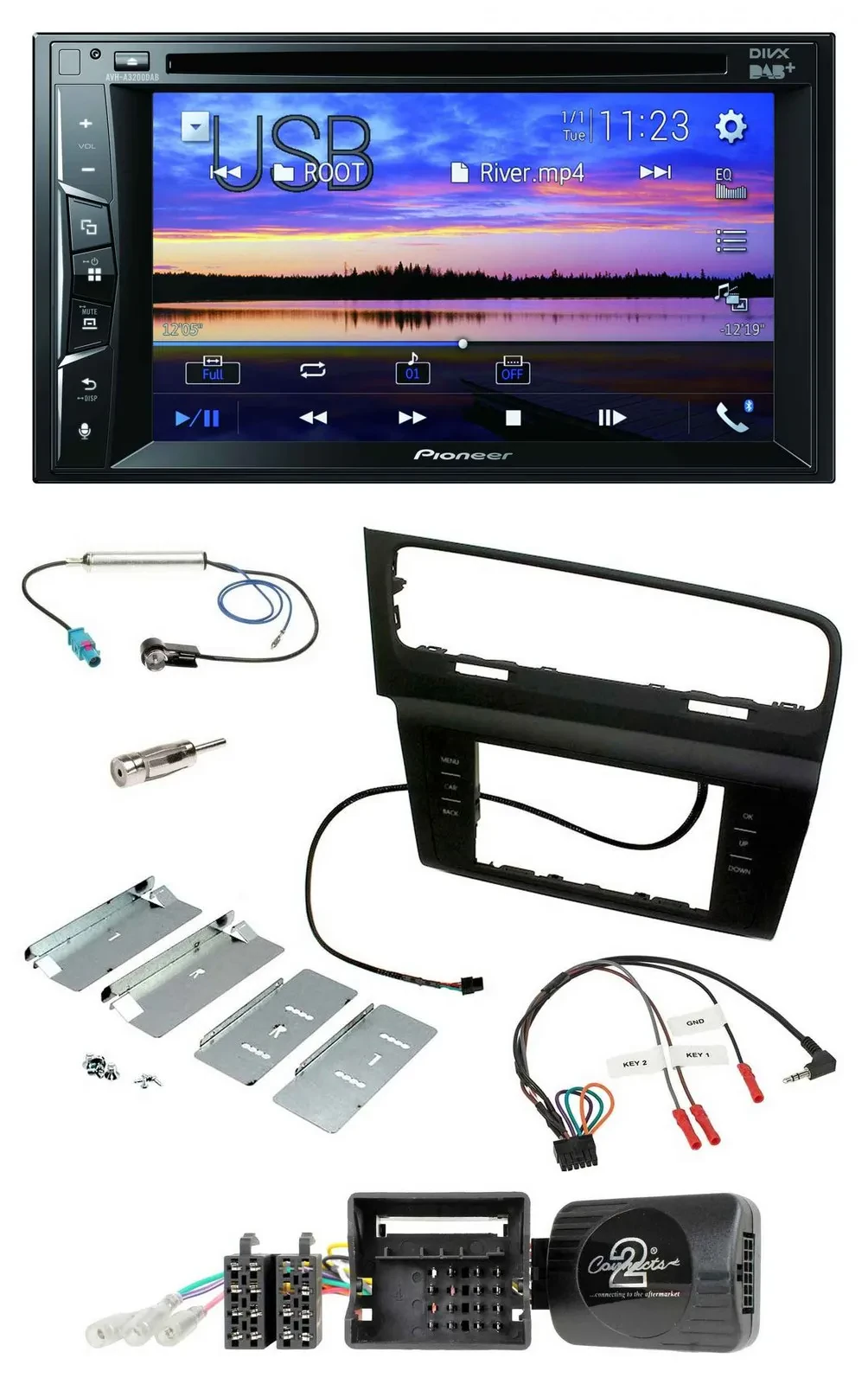 Pioneer Bluetooth 2DIN USB DVD DAB Lenkrad Autoradio für VW Golf VII ab 2012