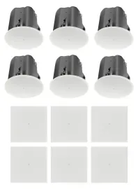 6) JBL Control 418C/T 8" Commercial 70v In-Ceiling Speakers+White Square Grilles