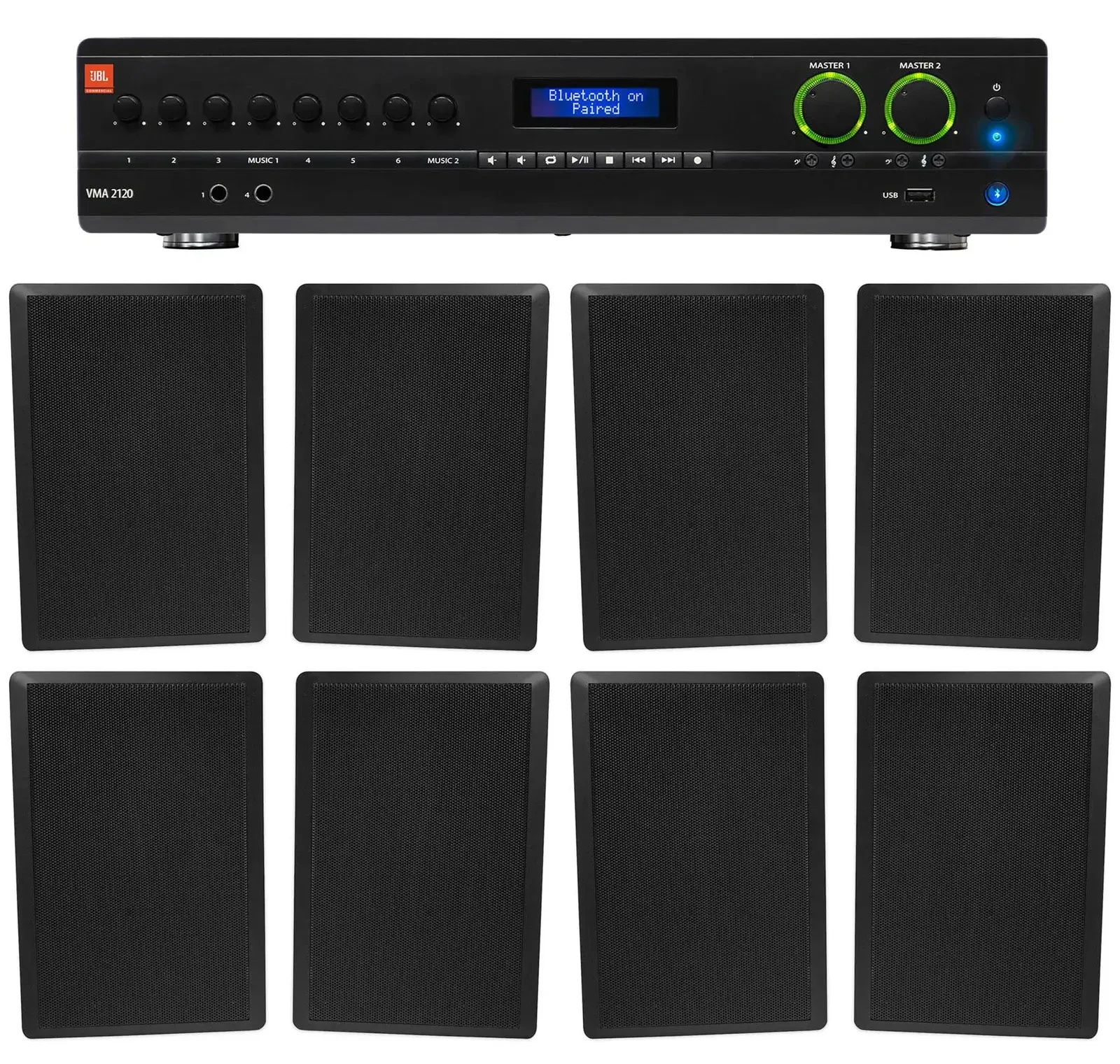 Настенная акустика JBL Rock Slim 70B Black с усилителем (8 штук)