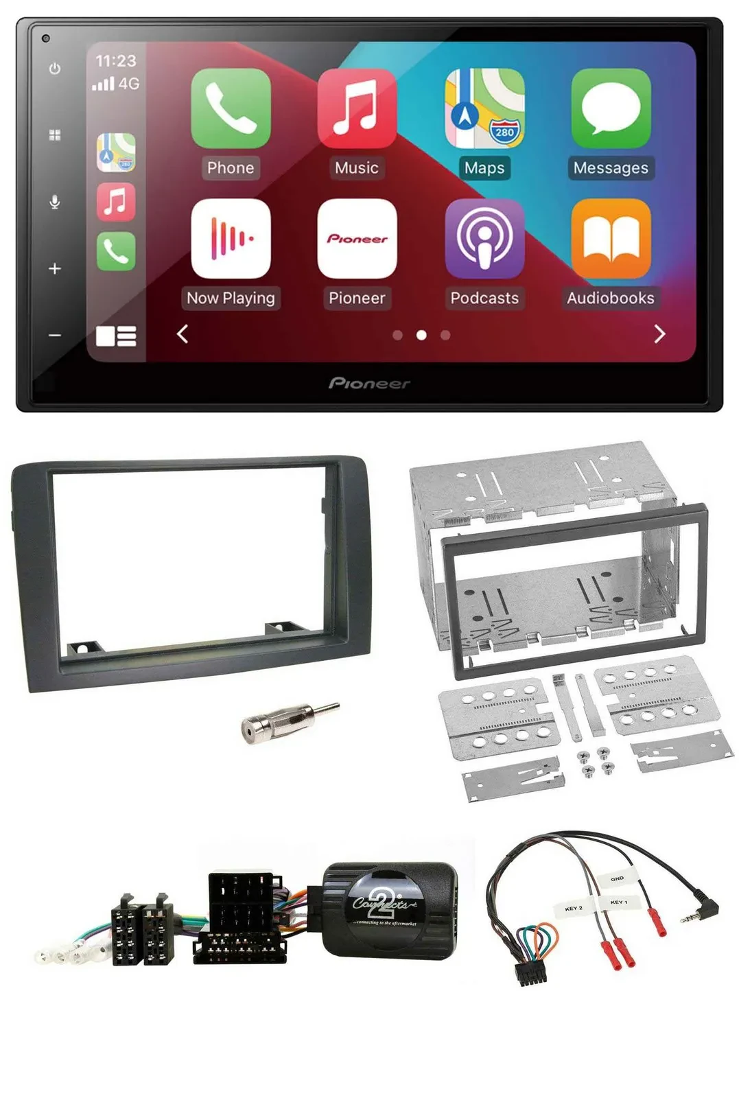 Pioneer USB Lenkrad DAB 2DIN Bluetooth Autoradio für Fiat Idea 2006-2012 grau