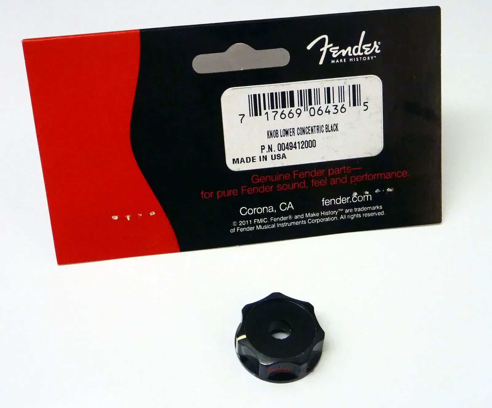 Ручка потенциометра для бас-гитары Fender Deluxe Jazz Bass Lower Concentric Knob черная, с белым индикатором