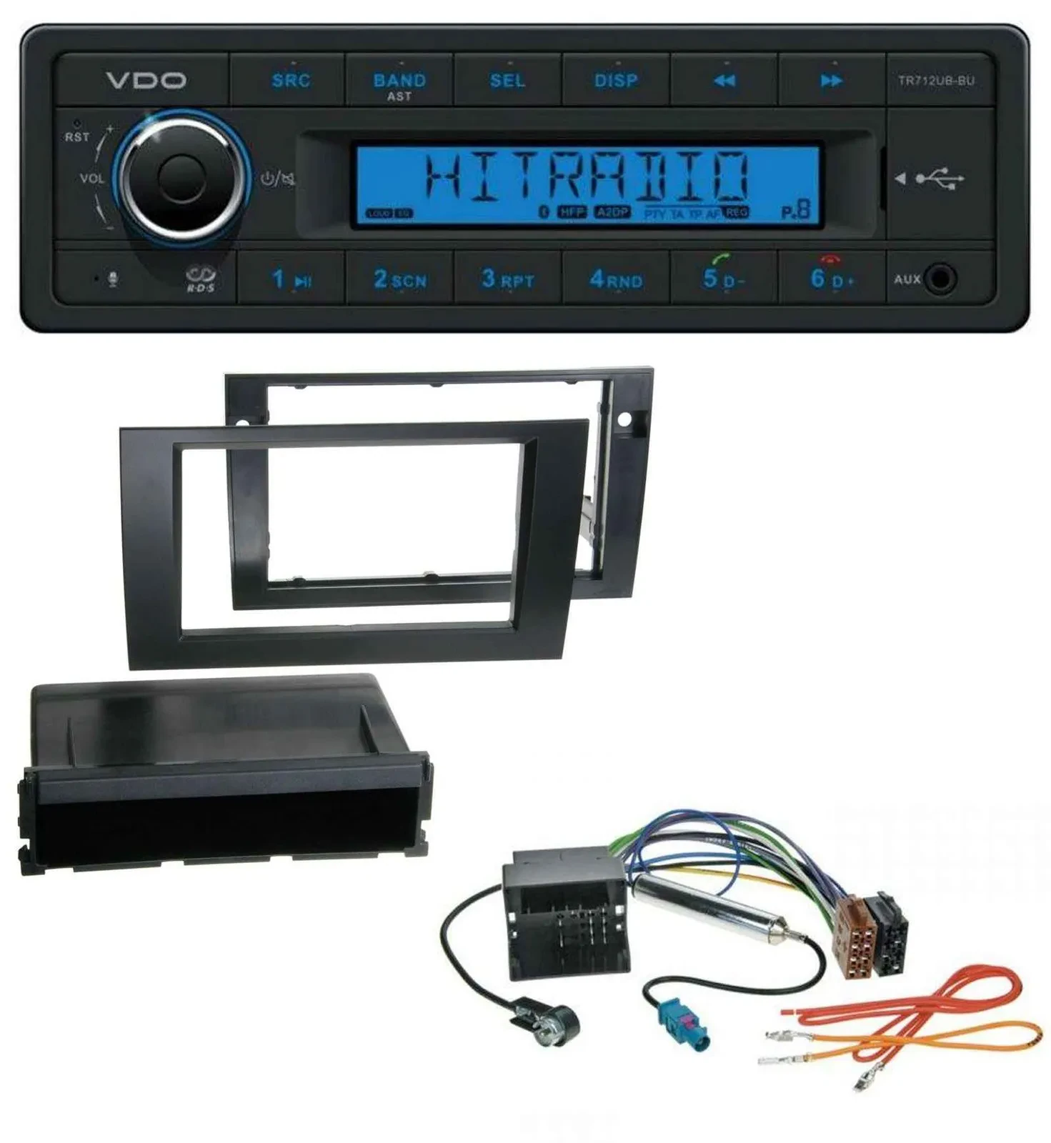 Автомагнитола VDO Bluetooth, USB, AUX, MP3 для Audi A4 (2001–2008) B6/B7, Quadlock