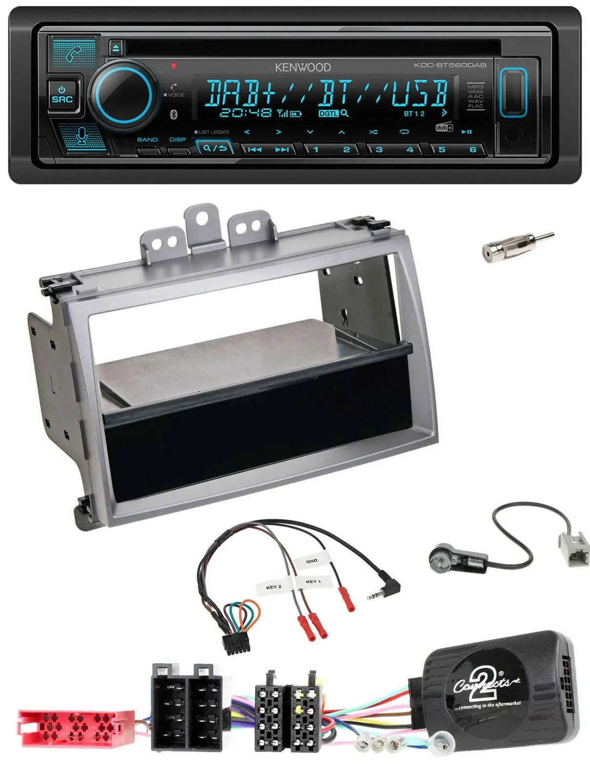 Автомагнитола Kenwood Bluetooth, DAB, CD, USB, для Hyundai i20 (2009–2011), ISO, с поддержкой управления с руля, серебристая