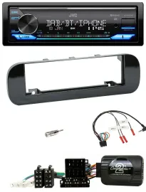 Автомагнитола для Fiat Panda (2012–2020) JVC Bluetooth DAB USB, черный глянцевый, поддержка кнопок на руле