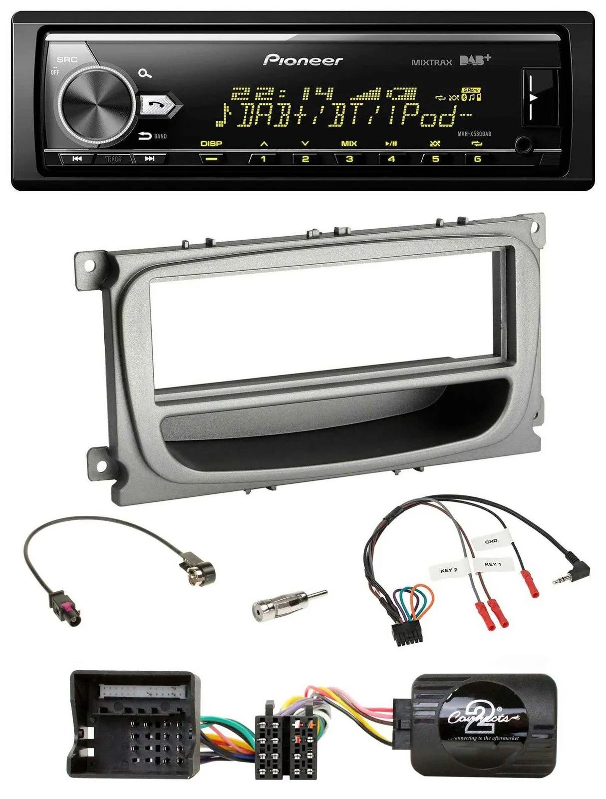 Автомагнитола Pioneer Bluetooth USB DAB для Ford Mondeo/S-Max (с 2007), серебристая