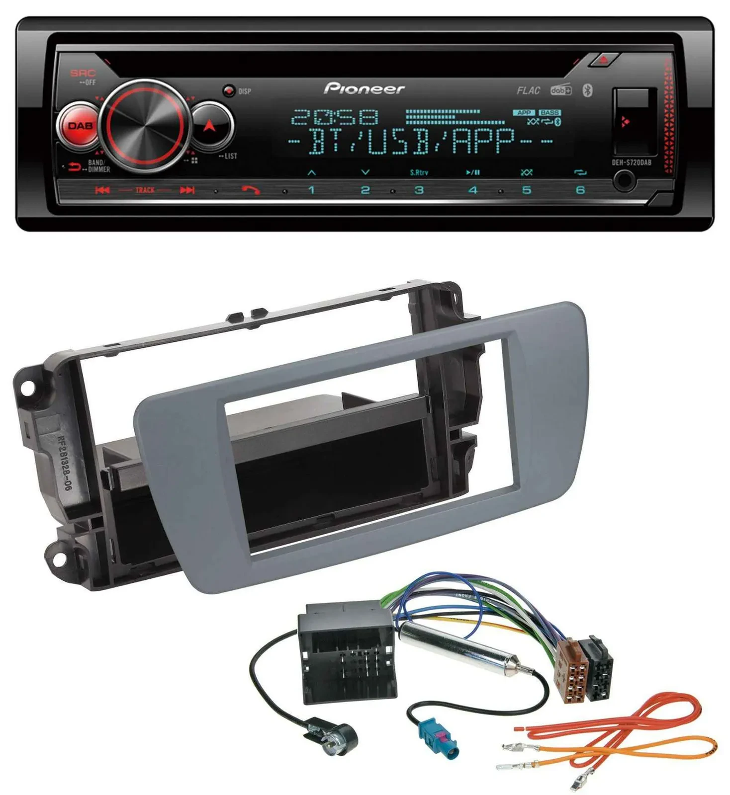 Pioneer MP3 DAB CD Bluetooth USB Autoradio für Seat Ibiza (ab 08) conemaragrau