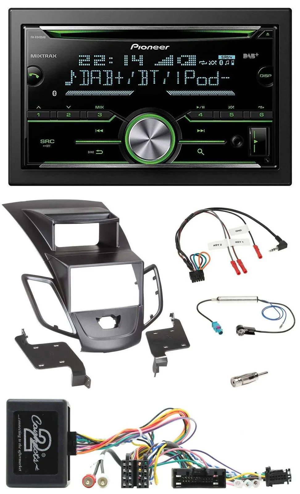 Pioneer Bluetooth Lenkrad DAB 2DIN USB CD Autoradio für Ford Fiesta 10-13 Displa