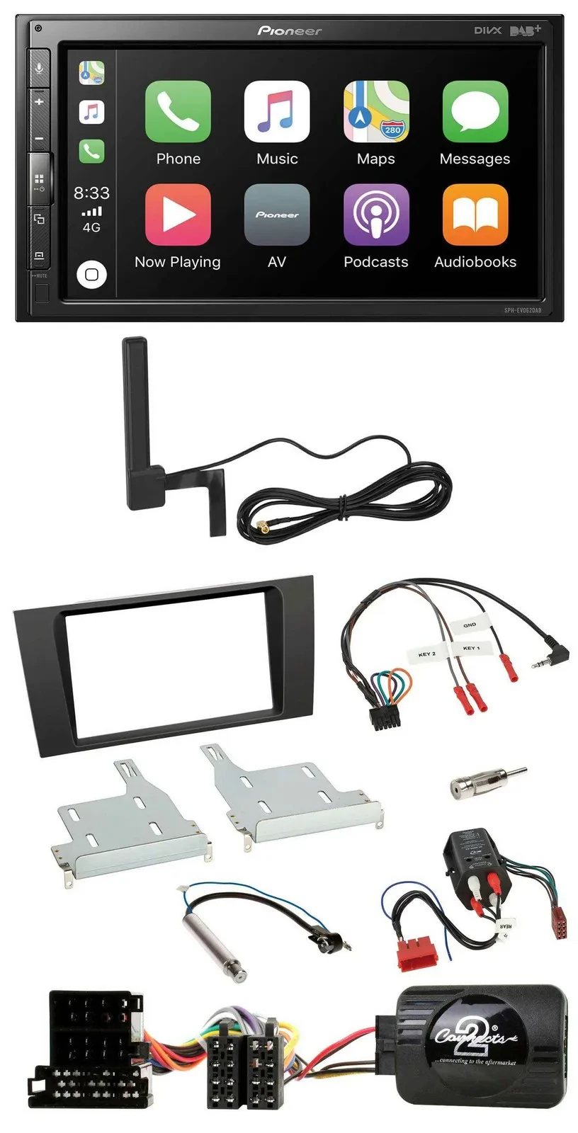 Pioneer USB 2DIN Bluetooth DAB Lenkrad Autoradio für Audi A4 99-01 BOSE Vollakti