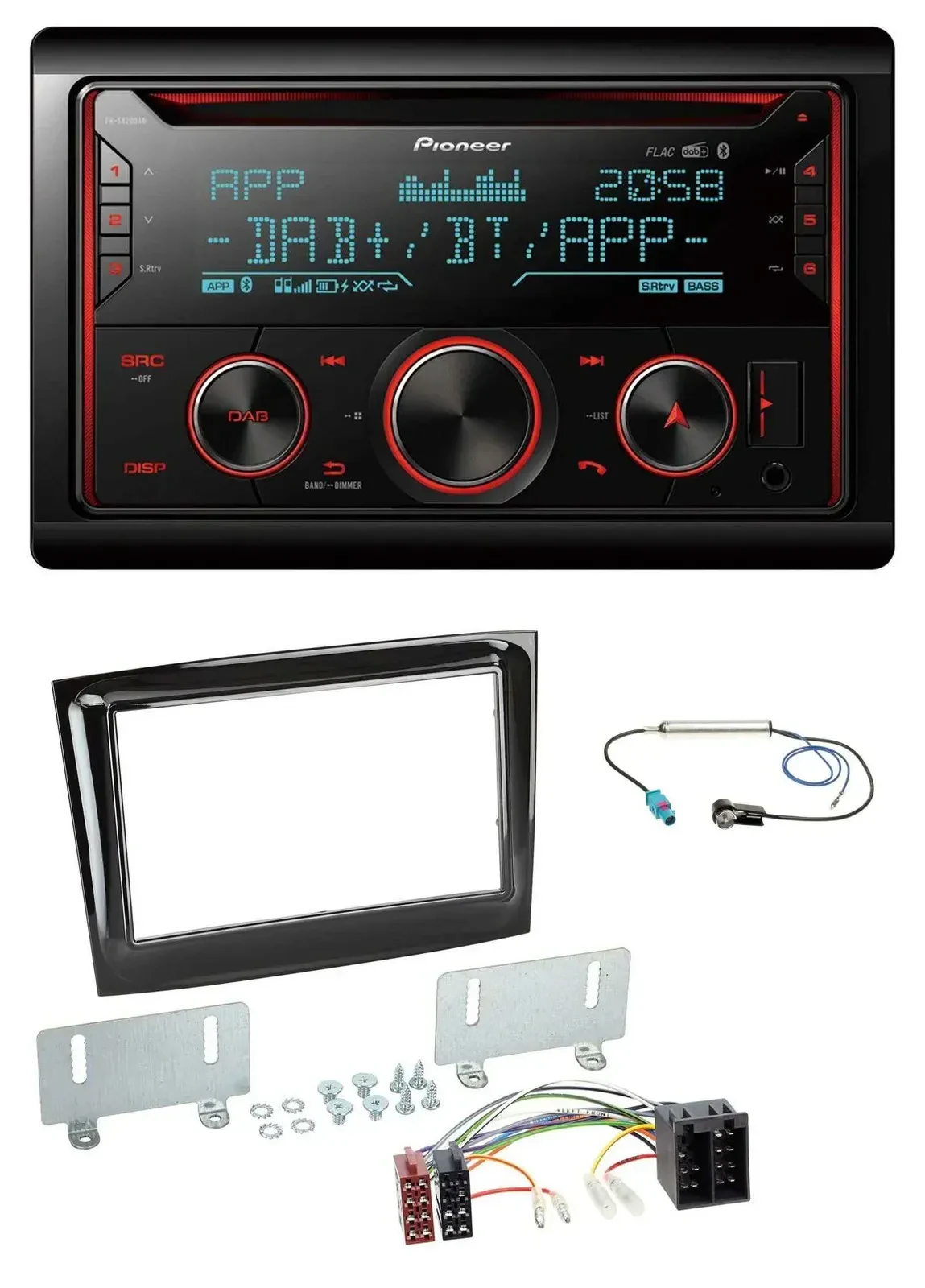 Автомагнитола Pioneer 2DIN DAB, Bluetooth, USB, CD, MP3 для Fiat Doblo (с 2015), черный глянец
