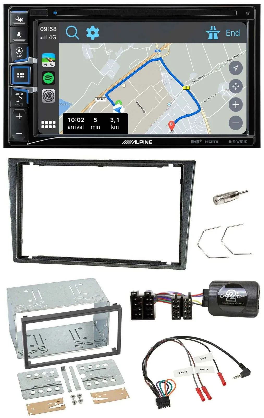 Alpine DAB TMC Bluetooth 2DIN USB Lenkrad Navigation für Opel Corsa C 200-2004 c