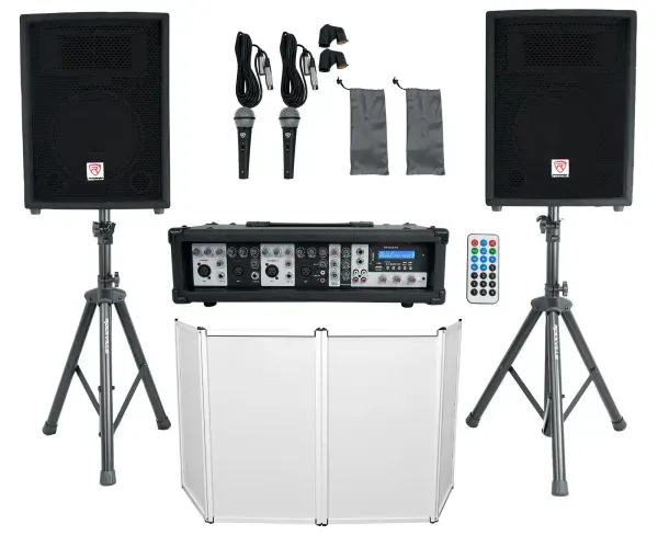 Rockville RPG2X10 PA System Mixer/Amp+10" Speakers+Stands+Mics+Bluetooth+Facade