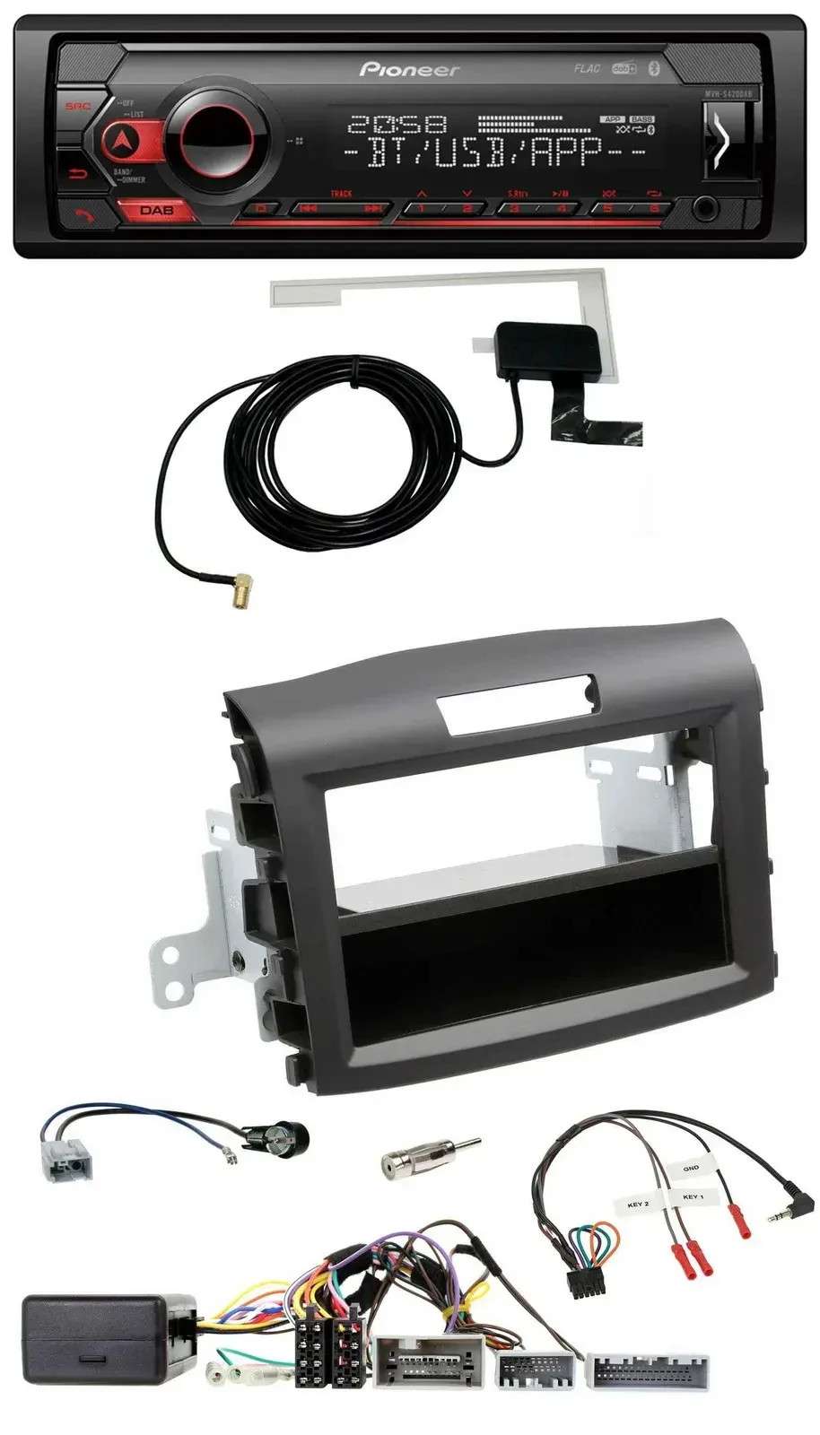 Автомагнитола для Honda CR-V Pioneer DAB, USB, Bluetooth, поддержка кнопок на руле, черная