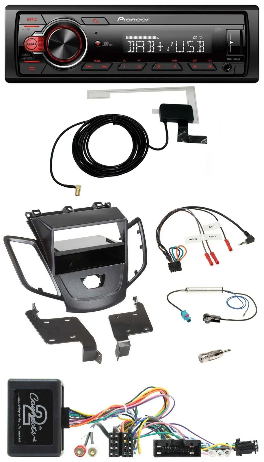 Pioneer 1DIN MP3 DAB USB Lenkrad Autoradio für Ford Fiesta 10-13 ohne Display sc