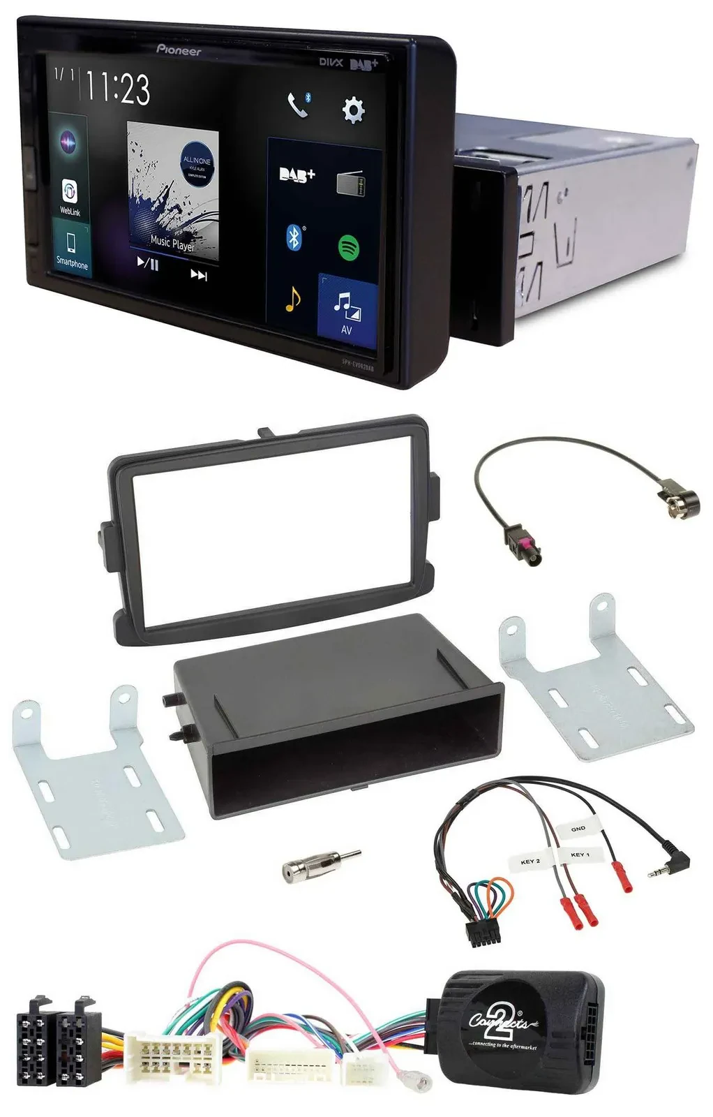 Pioneer DAB Lenkrad Bluetooth USB Autoradio für Dacia Logan Sandero ab 12 schwar