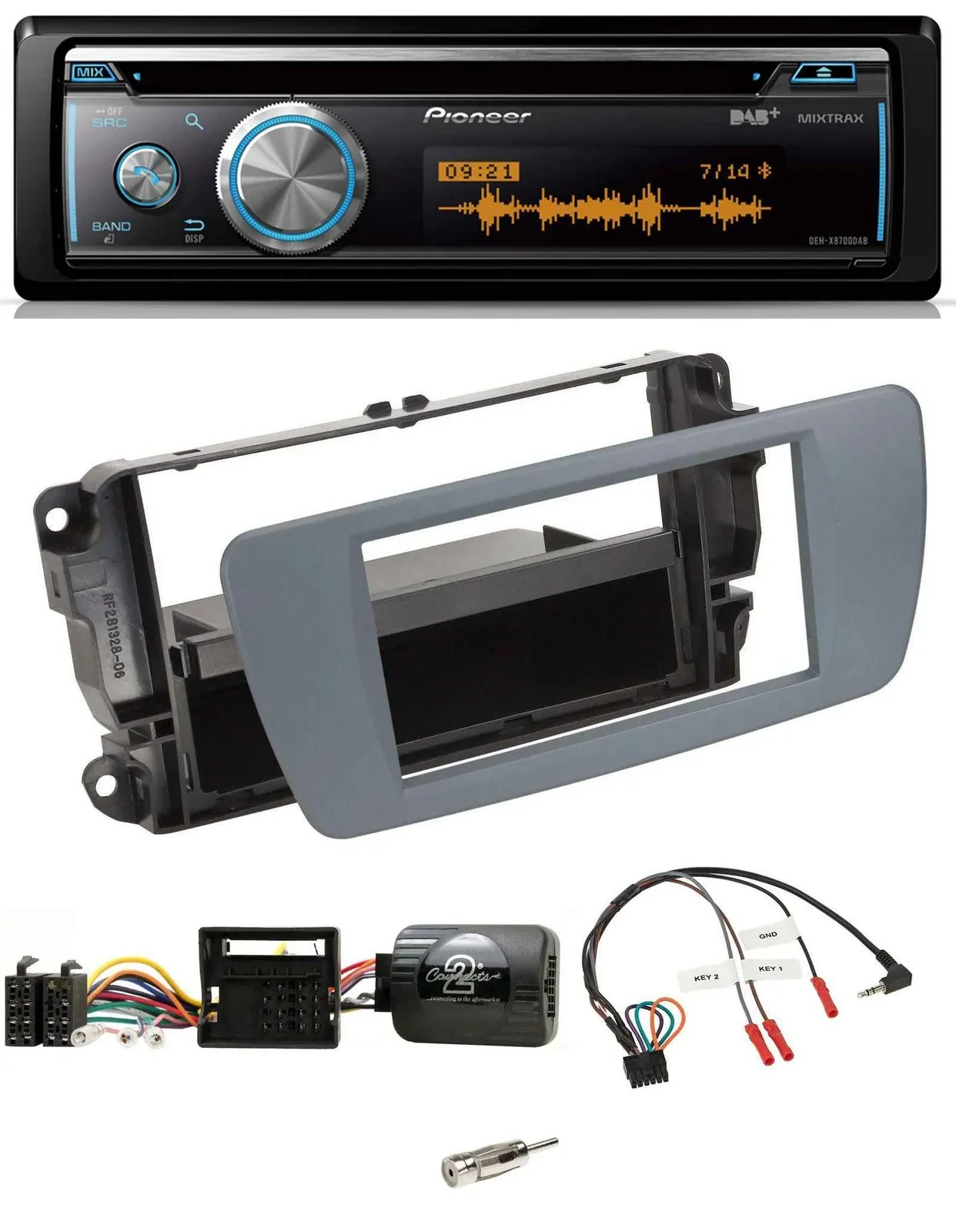 Автомагнитола для Seat Ibiza Pioneer DAB USB CD Bluetooth серый