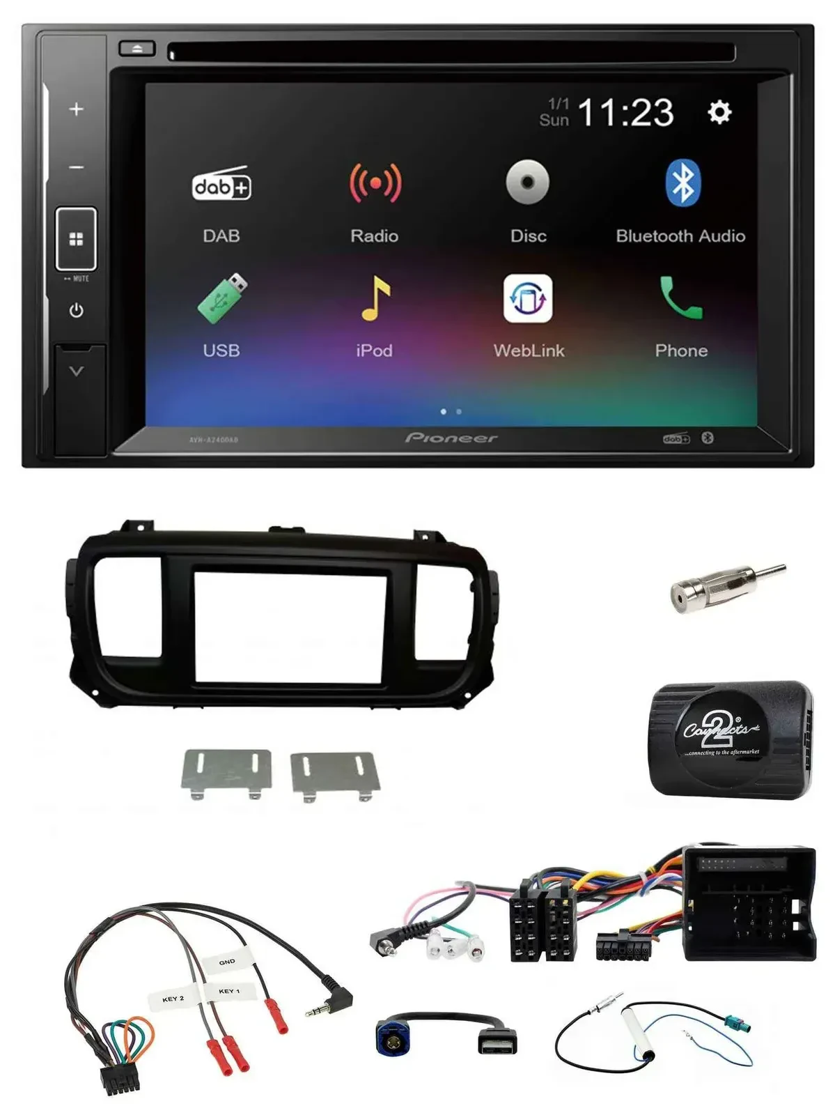 Автомагнитола для Citroen Jumpy Pioneer 2DIN, Bluetooth, USB, DAB, DVD