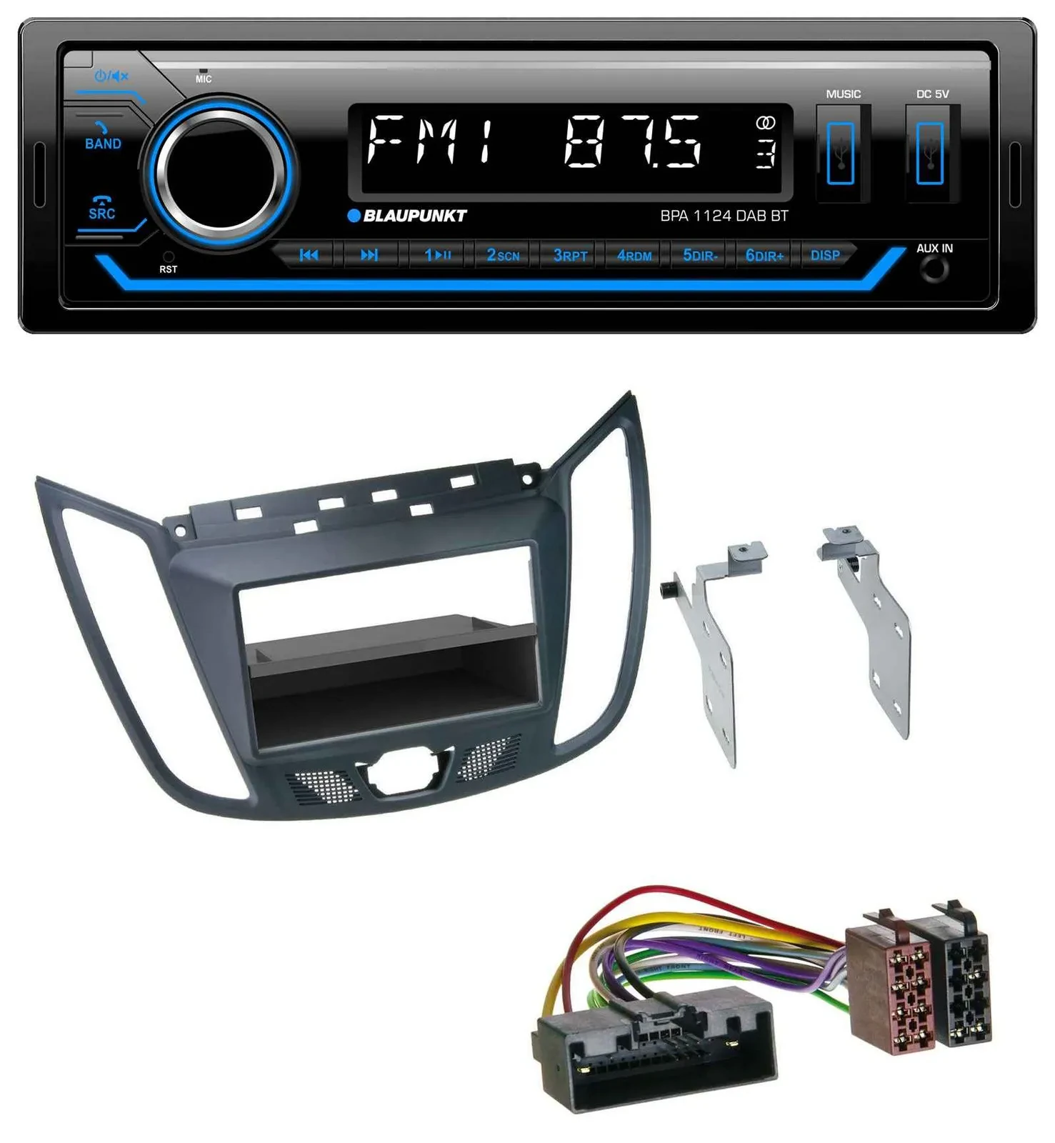 Blaupunkt Bluetooth USB DAB MP3 Autoradio für Ford C-Max / Kuga - dunkelgrau