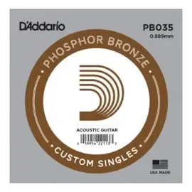 Струна для акустической гитары D'Addario PB035 Phosphor Bronze Custom Singles, фосфорная бронза, калибр 35