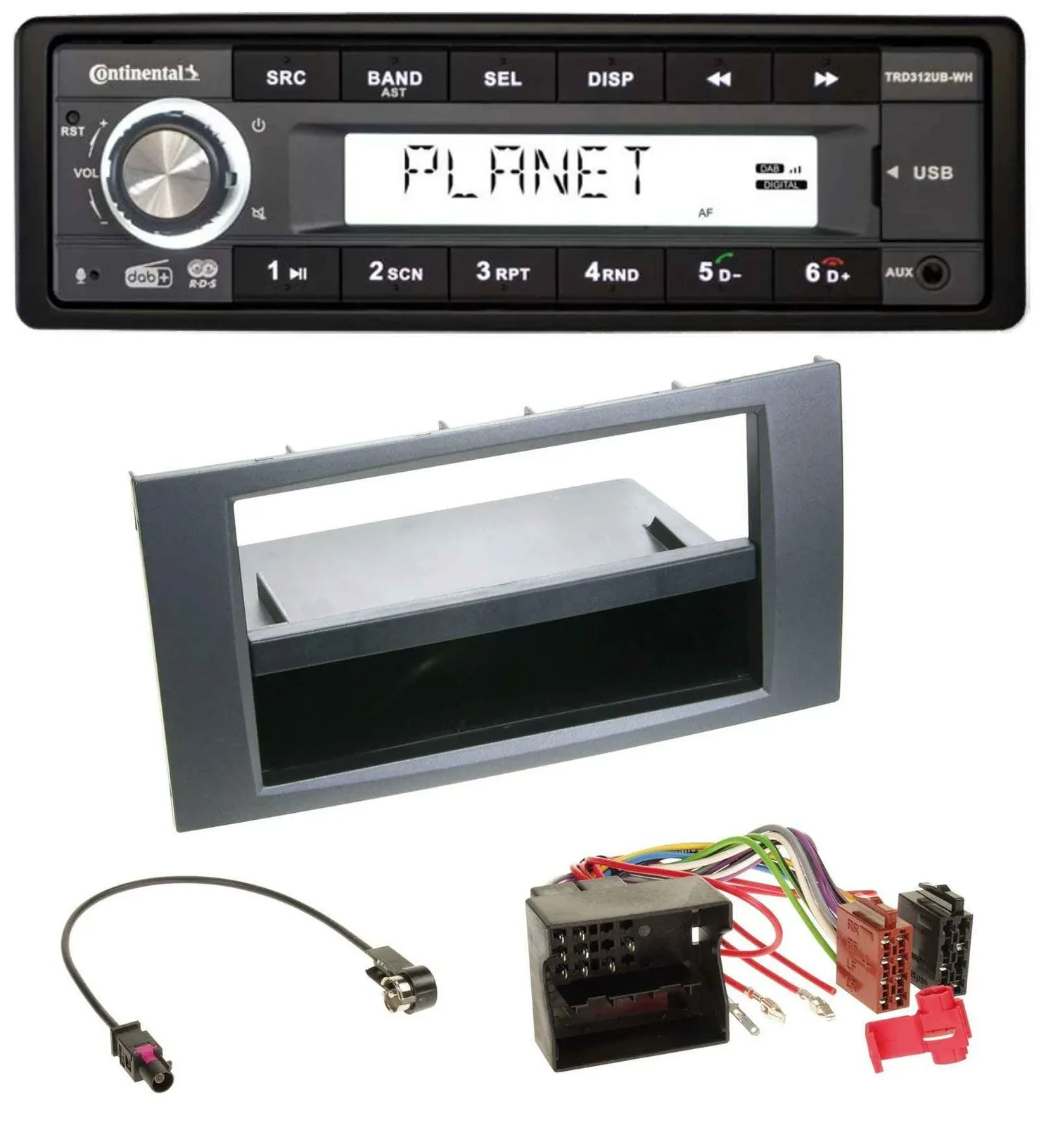 Continental USB 1DIN AUX DAB MP3 Autoradio für Ford Fiesta Focus 04-08 anthrazit