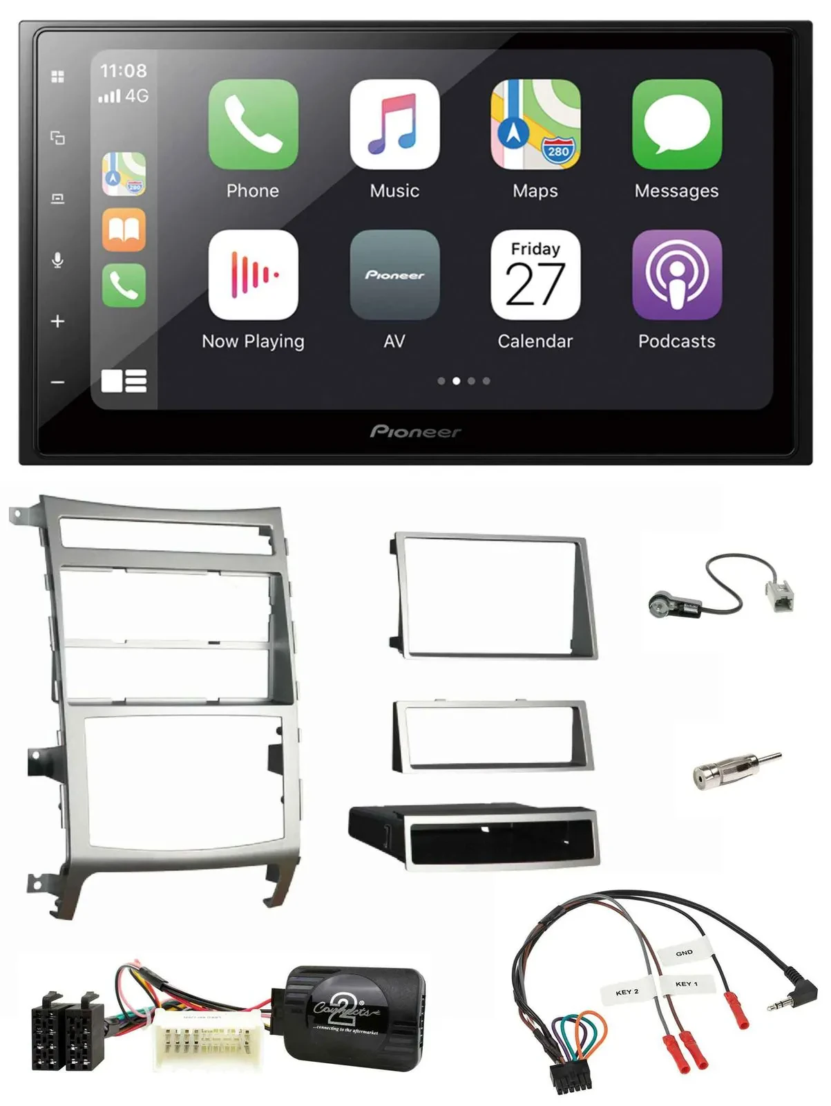 Pioneer Lenkrad Bluetooth DAB 2DIN USB Autoradio für Hyundai IX55 2009-2012 silb