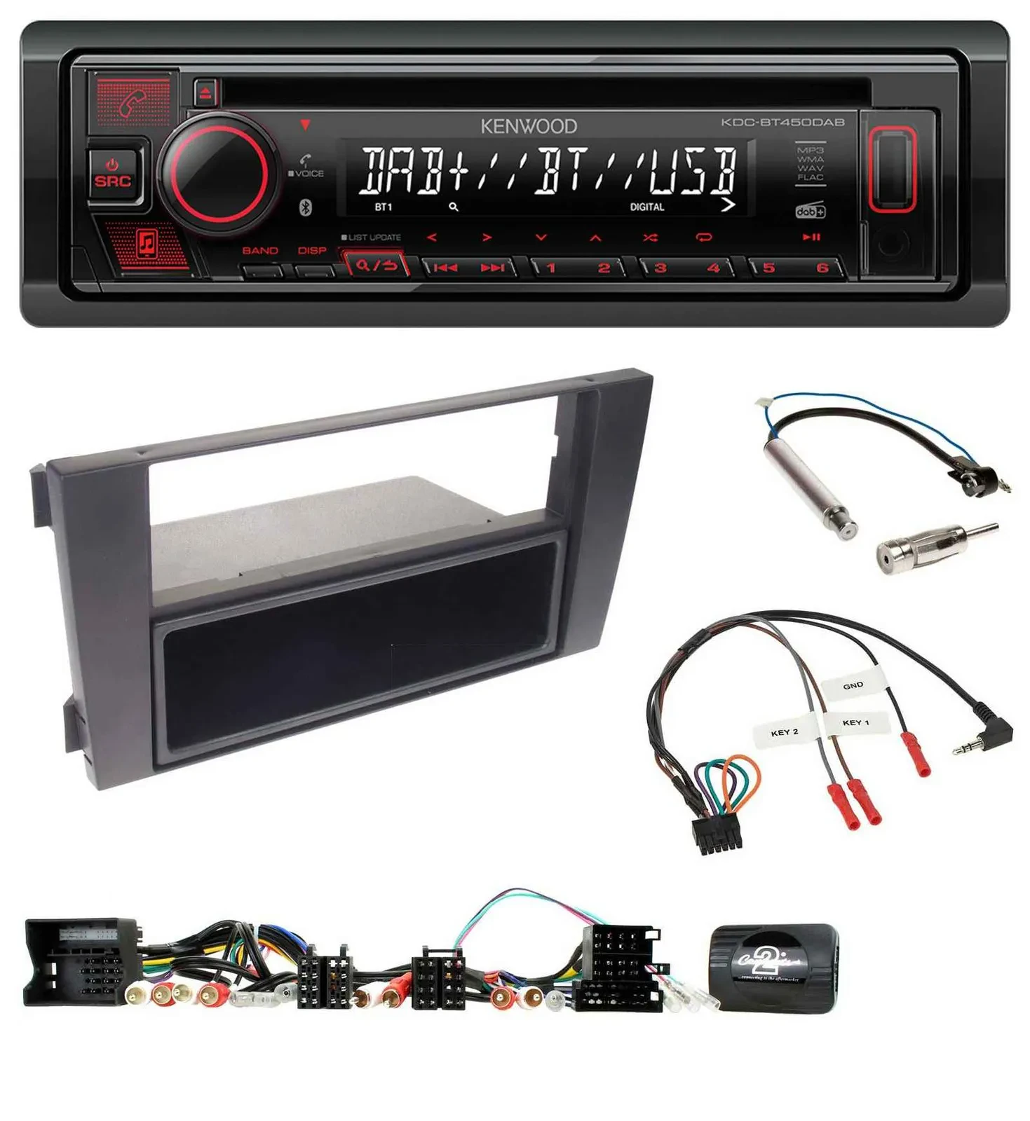 Kenwood Lenkrad CD USB Bluetooth DAB Autoradio für Audi A6 (2001-2004)