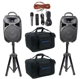 Rockville RPG082K Dual 8" Portable PA System+Bluetooth+Mic+Stands+Cables+Bags